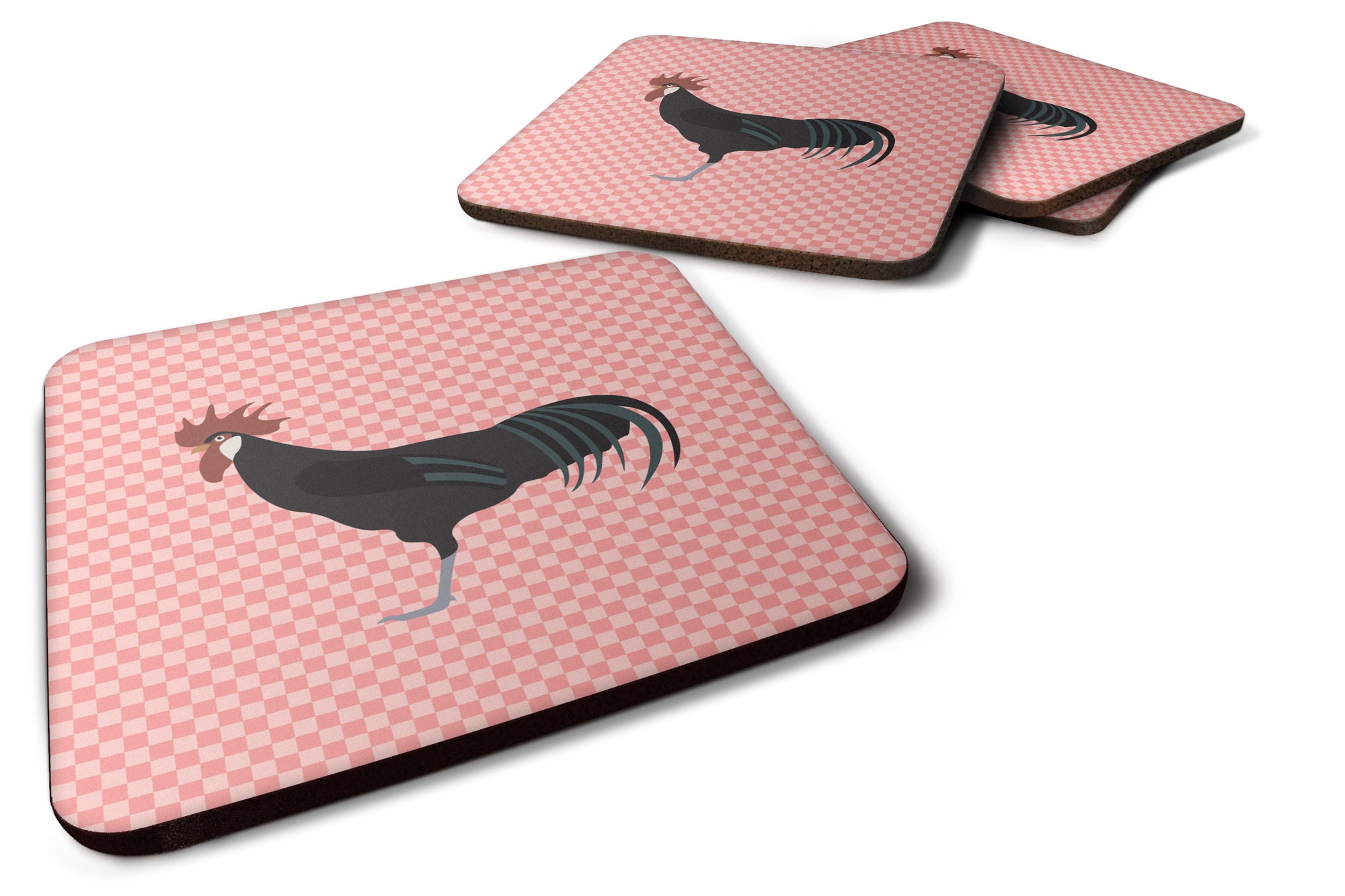 Minorca Ctalalan Chicken Pink Check Foam Coaster Set of 4 BB7841FC - the-store.com