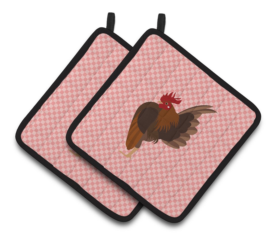 Malaysian Serama Chicken Pink Check Pair of Pot Holders BB7842PTHD by Caroline's Treasures