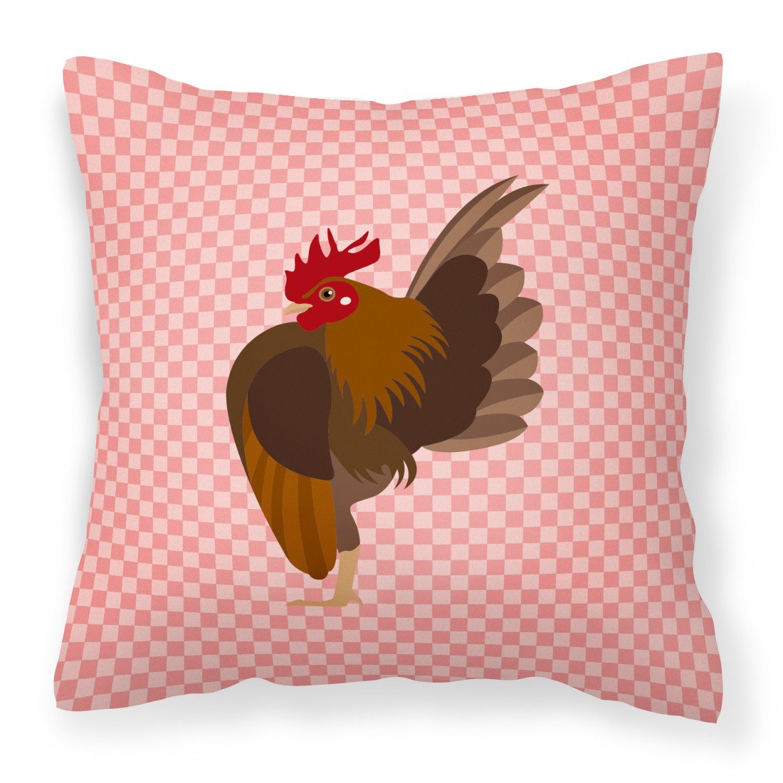 Malaysian Serama Chicken Pink Check Fabric Decorative Pillow BB7842PW1818 by Caroline's Treasures