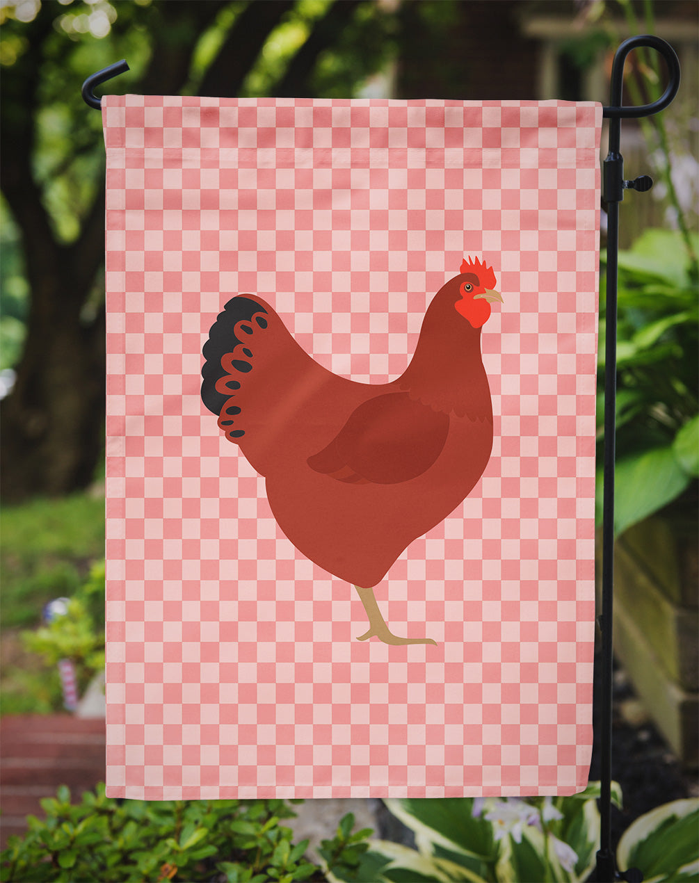 New Hampshire Red Chicken Pink Check Flag Garden Size  the-store.com.