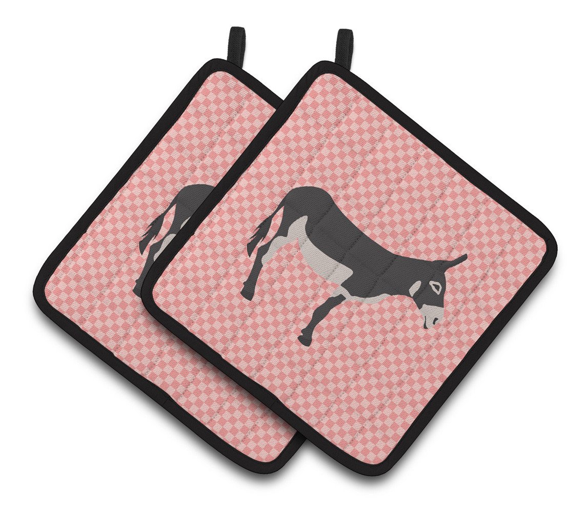 American Mammoth Jack Donkey Pink Check Pair of Pot Holders BB7844PTHD by Caroline's Treasures