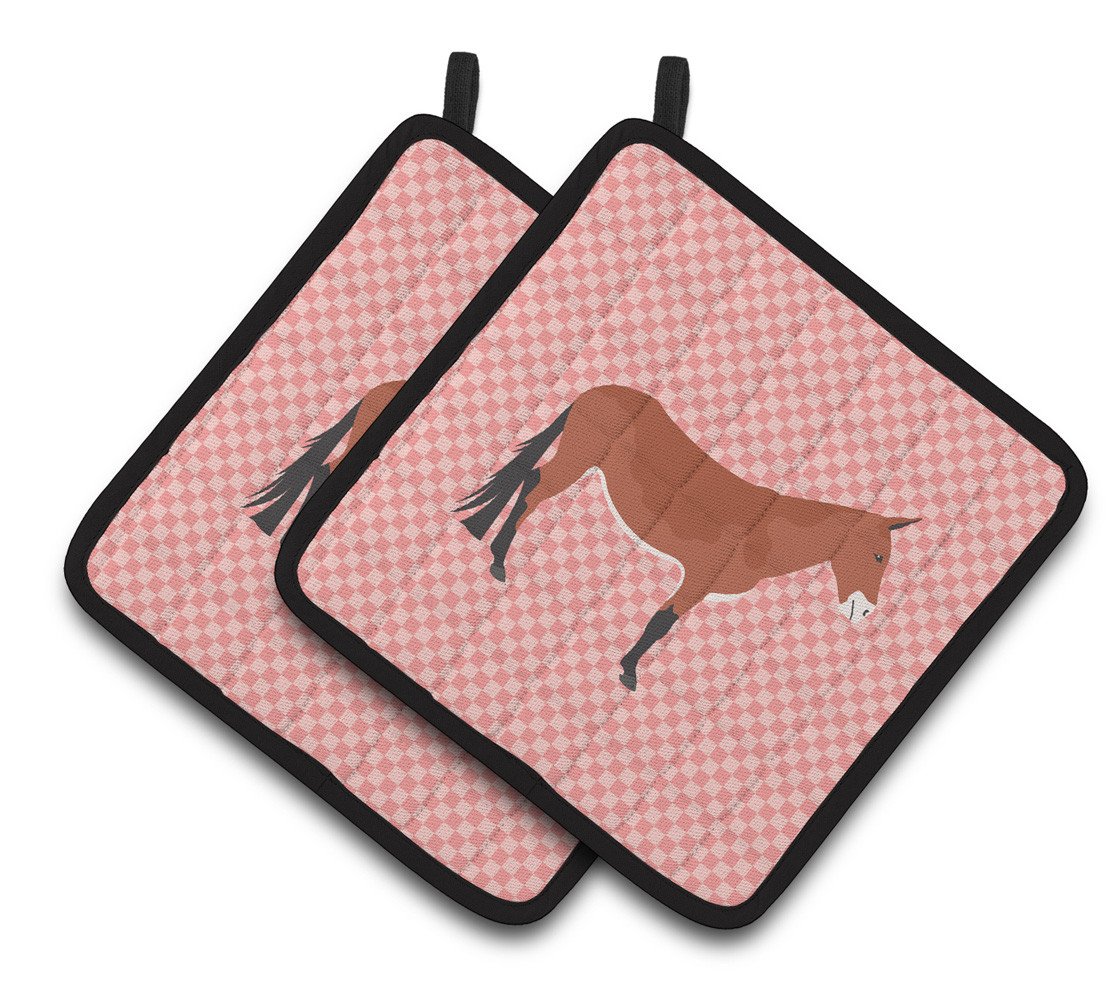 Mule Pink Check Pair of Pot Holders BB7845PTHD by Caroline&#39;s Treasures