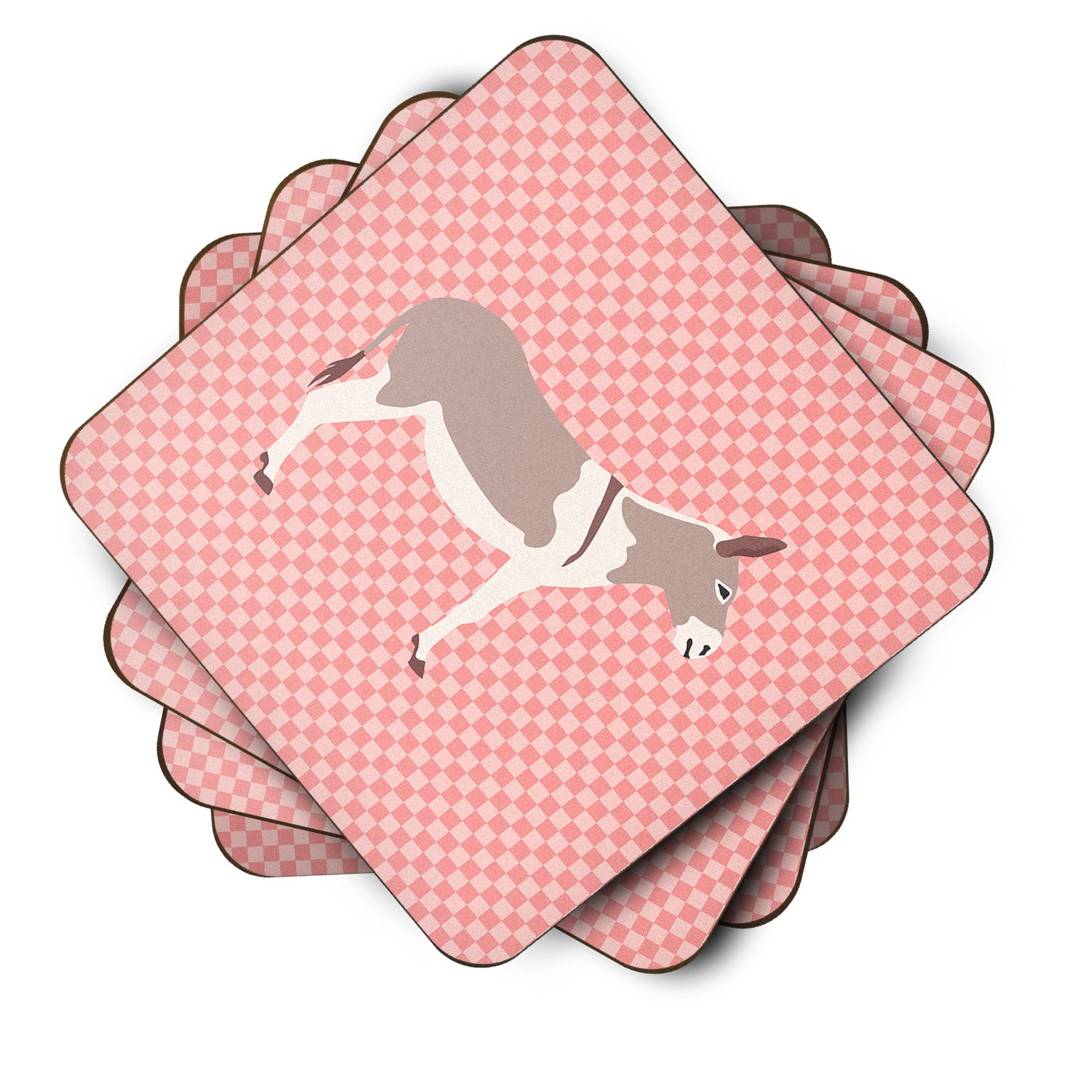 Australian Teamster Donkey Pink Check Foam Coaster Set of 4 BB7846FC - the-store.com