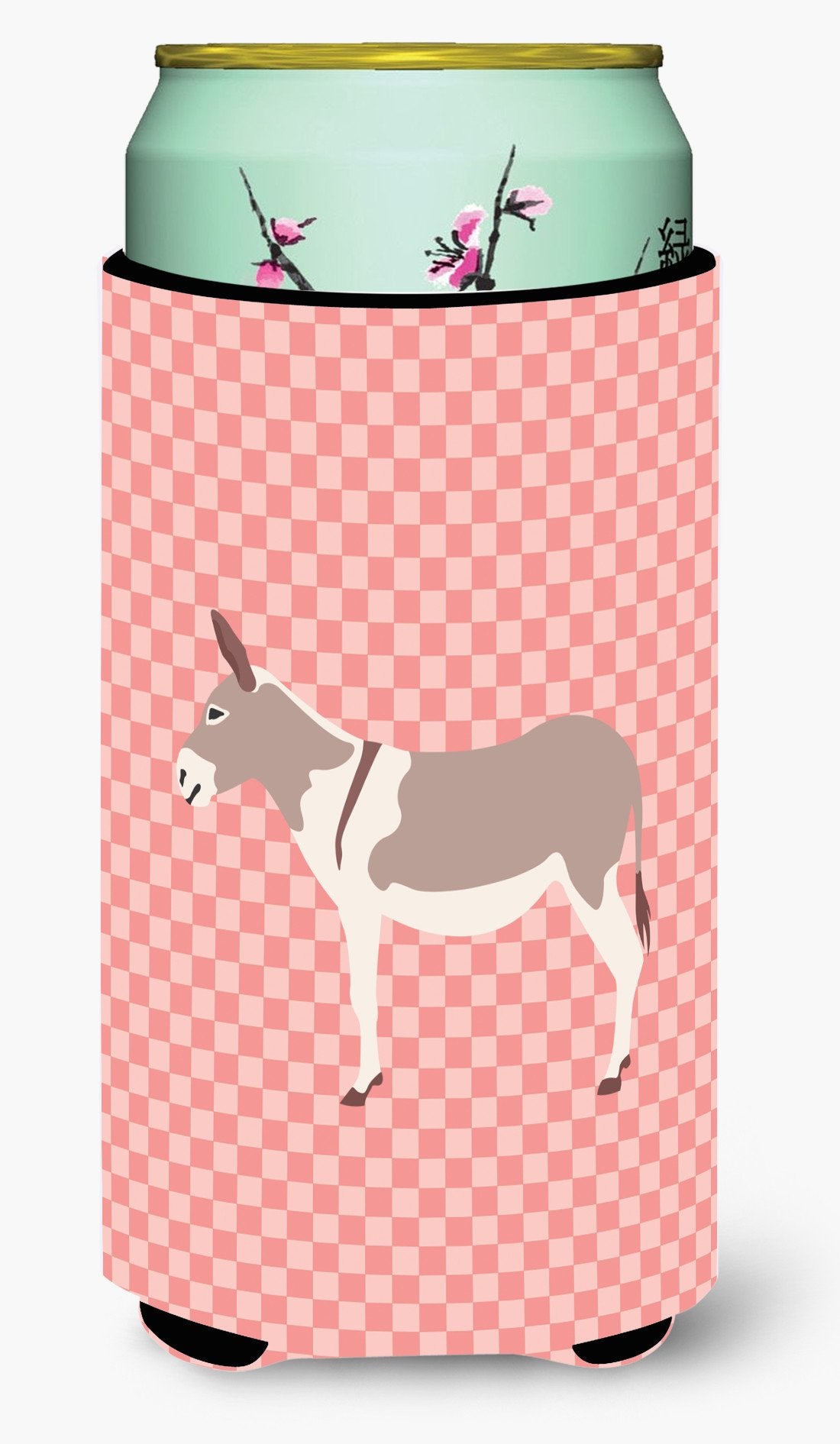 Australian Teamster Donkey Pink Check Tall Boy Beverage Insulator Hugger BB7846TBC by Caroline's Treasures