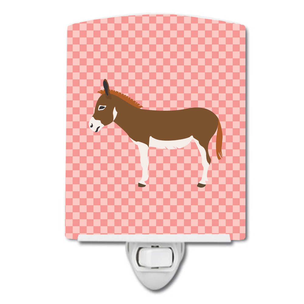 Miniature Mediterranian Donkey Pink Check Ceramic Night Light BB7847CNL - the-store.com