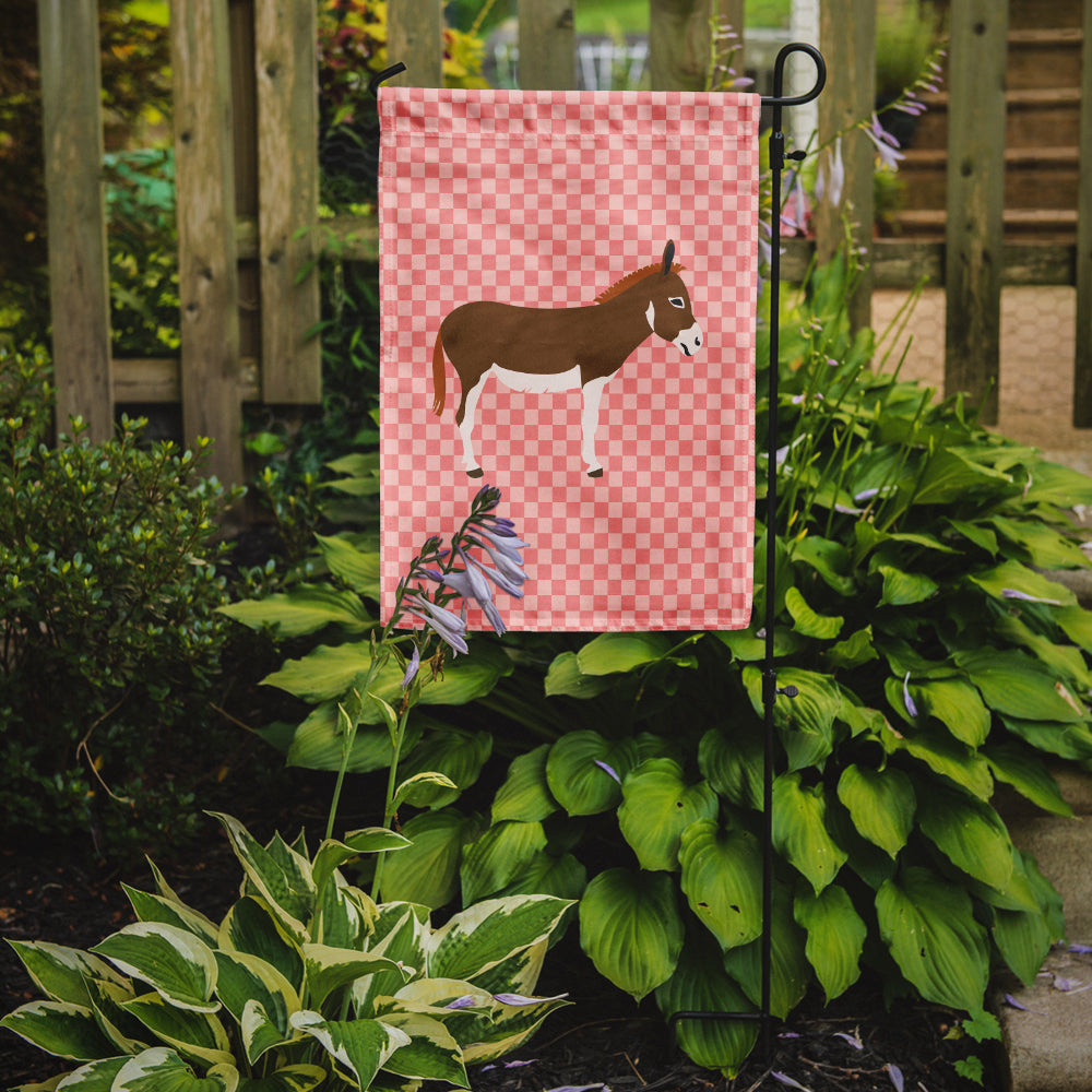 Miniature Mediterranian Donkey Pink Check Flag Garden Size  the-store.com.