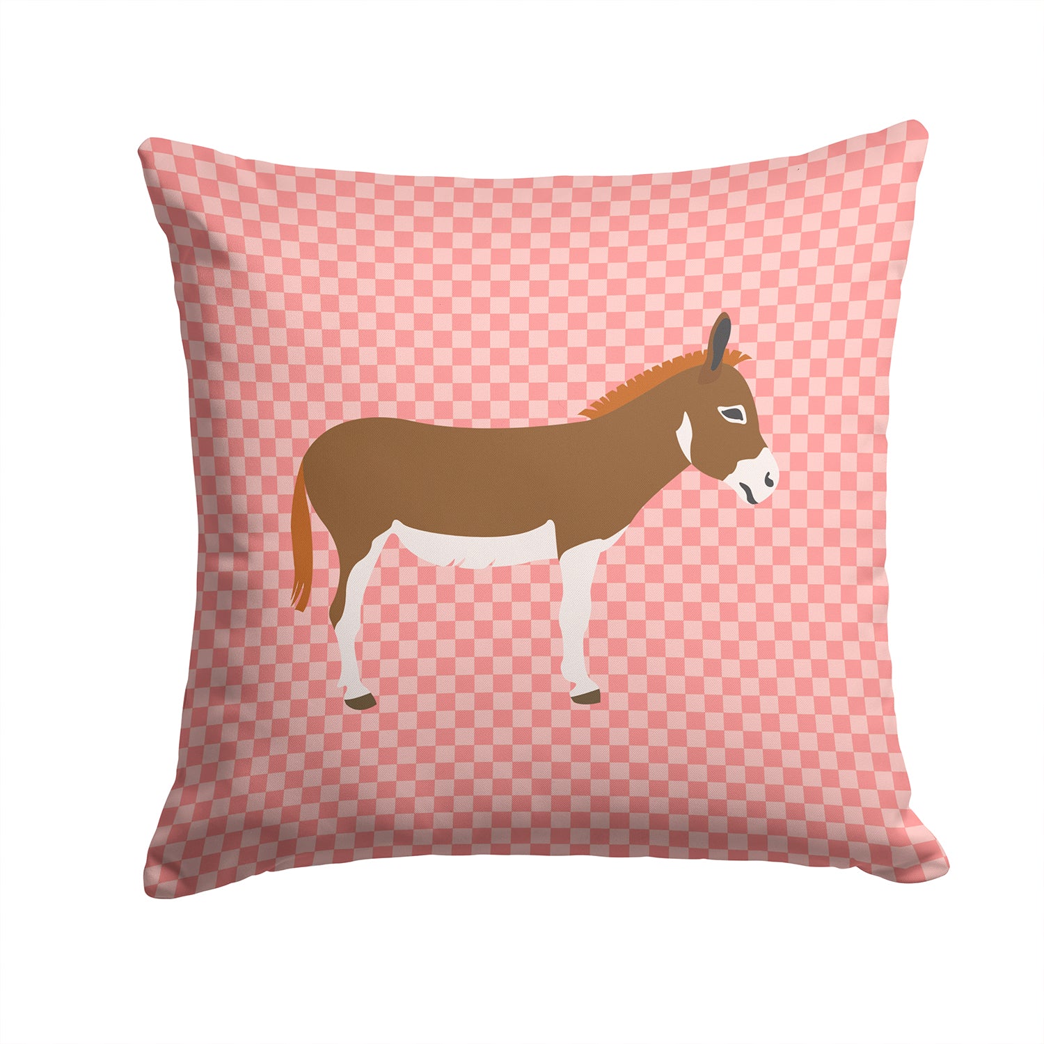 Miniature Mediterranian Donkey Pink Check Fabric Decorative Pillow BB7847PW1414 - the-store.com