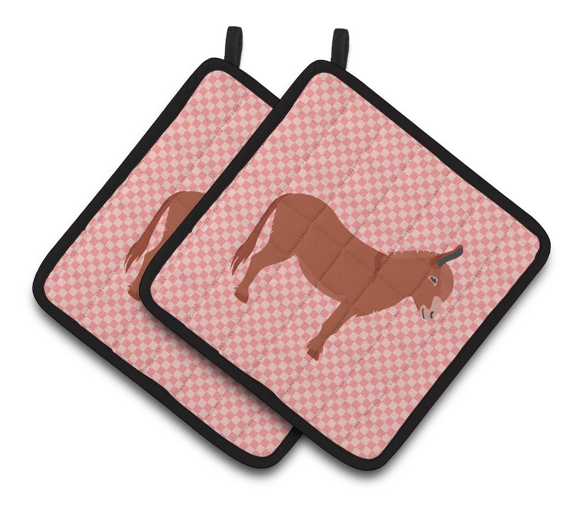 Irish Donkey Pink Check Pair of Pot Holders BB7848PTHD by Caroline's Treasures