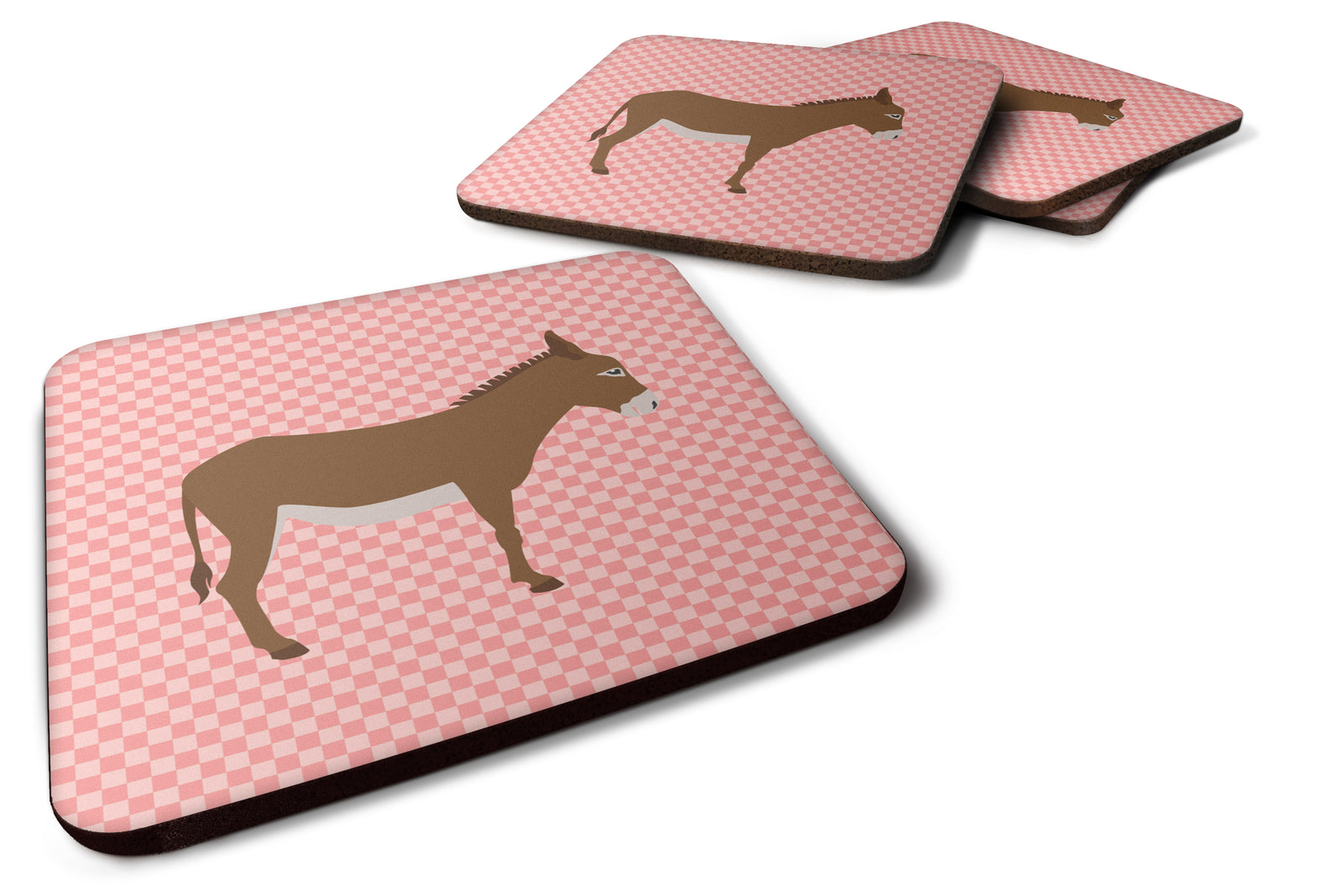 Cotentin Donkey Pink Check Foam Coaster Set of 4 BB7849FC - the-store.com