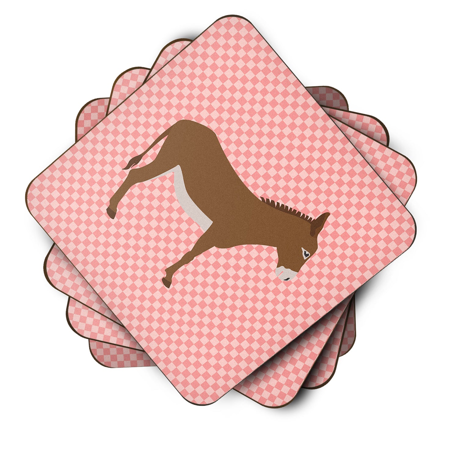 Cotentin Donkey Pink Check Foam Coaster Set of 4 BB7849FC - the-store.com