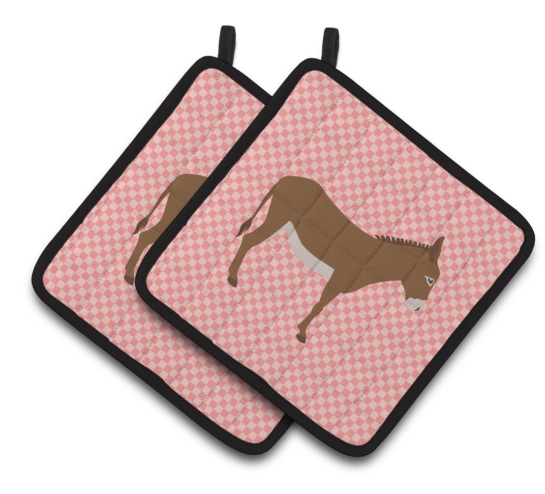 Cotentin Donkey Pink Check Pair of Pot Holders BB7849PTHD by Caroline's Treasures