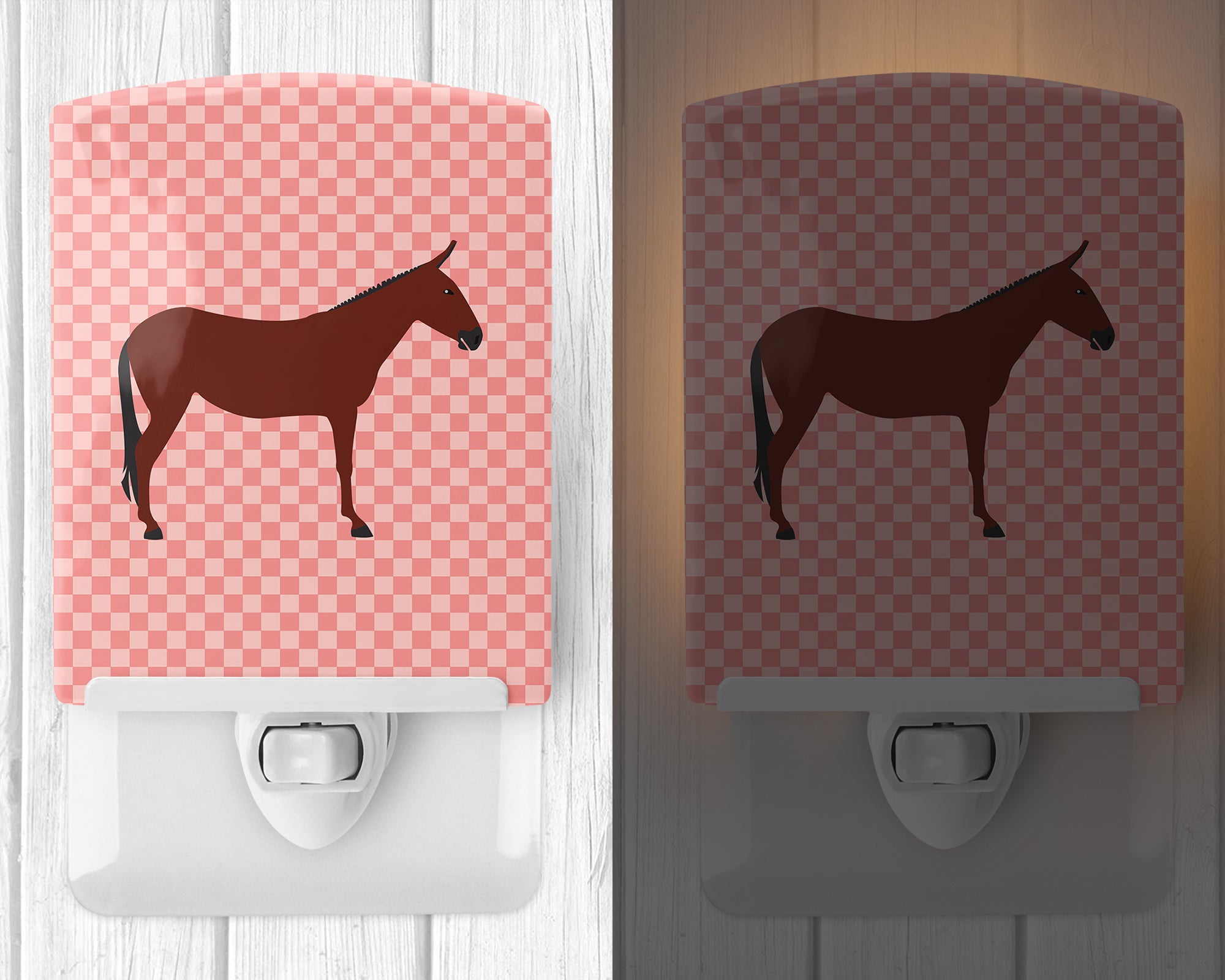 Hinny Horse Donkey Pink Check Ceramic Night Light BB7850CNL - the-store.com