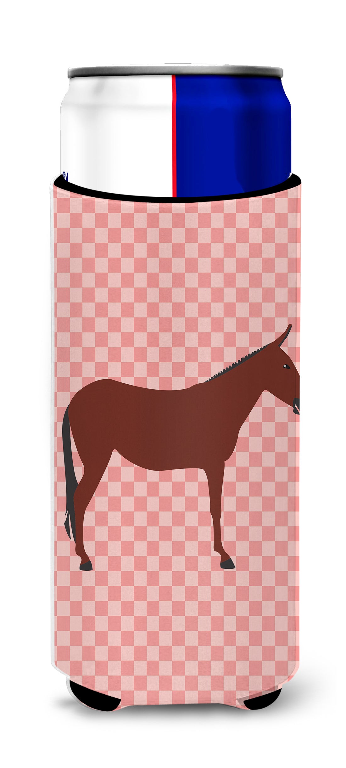 Hinny Horse Donkey Pink Check  Ultra Hugger for slim cans  the-store.com.