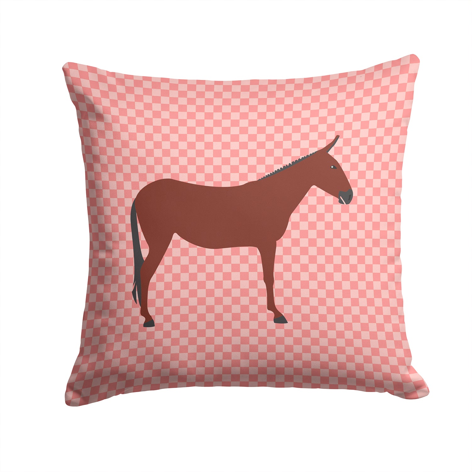 Hinny Horse Donkey Pink Check Fabric Decorative Pillow BB7850PW1414 - the-store.com