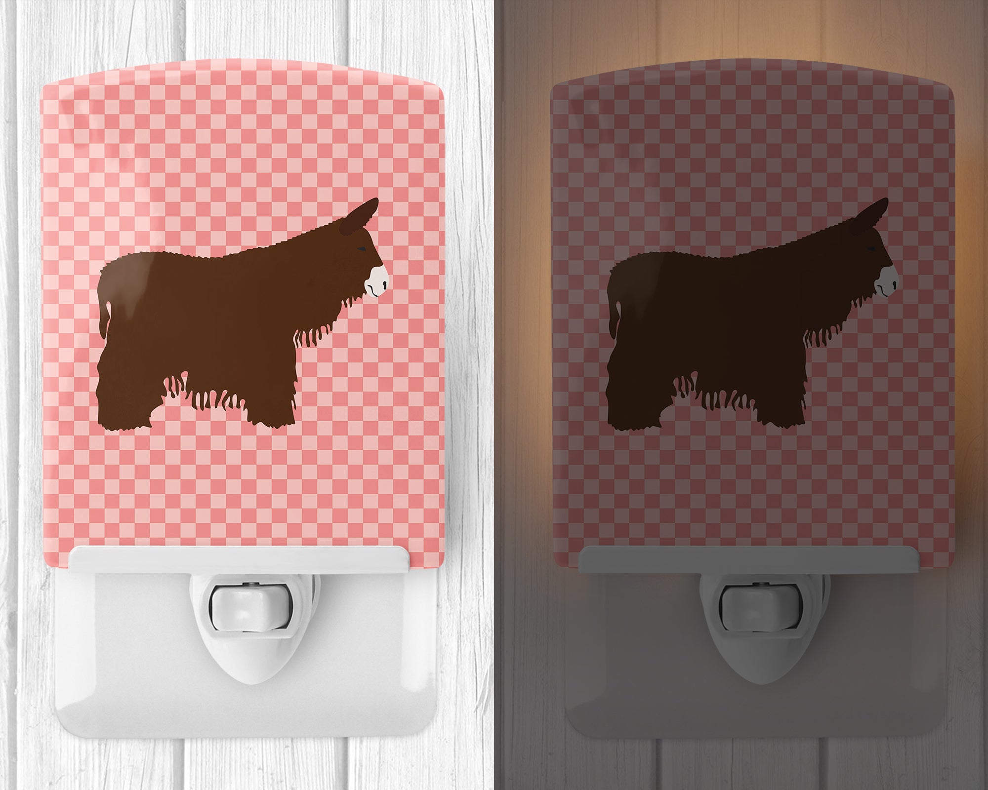 Poitou Poiteuin Donkey Pink Check Ceramic Night Light BB7852CNL - the-store.com