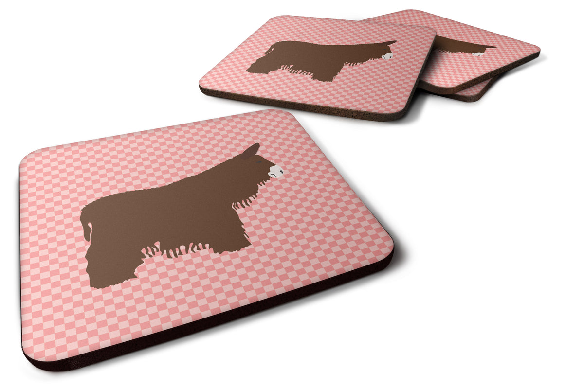 Poitou Poiteuin Donkey Pink Check Foam Coaster Set of 4 BB7852FC - the-store.com