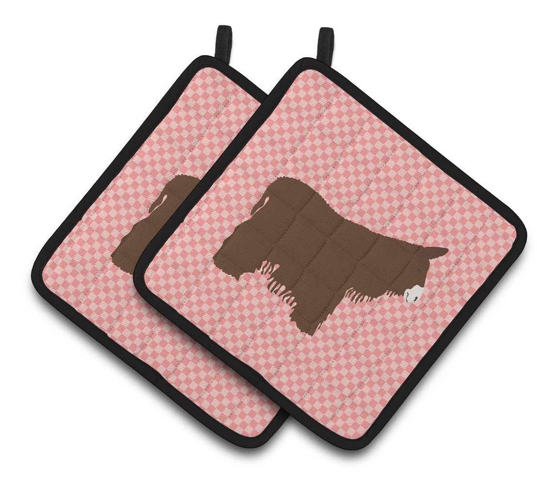 Poitou Poiteuin Donkey Pink Check Pair of Pot Holders BB7852PTHD by Caroline&#39;s Treasures