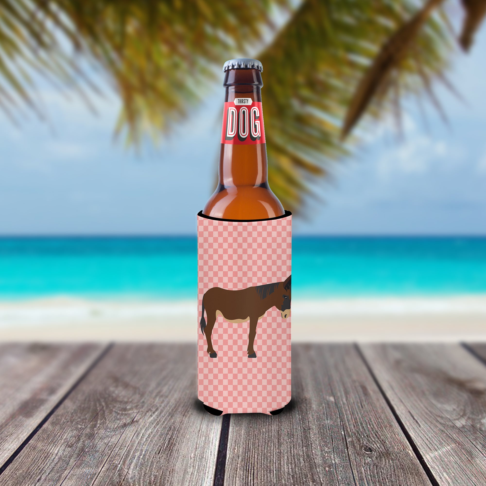 Zamorano-Leones Donkey Pink Check  Ultra Hugger for slim cans  the-store.com.