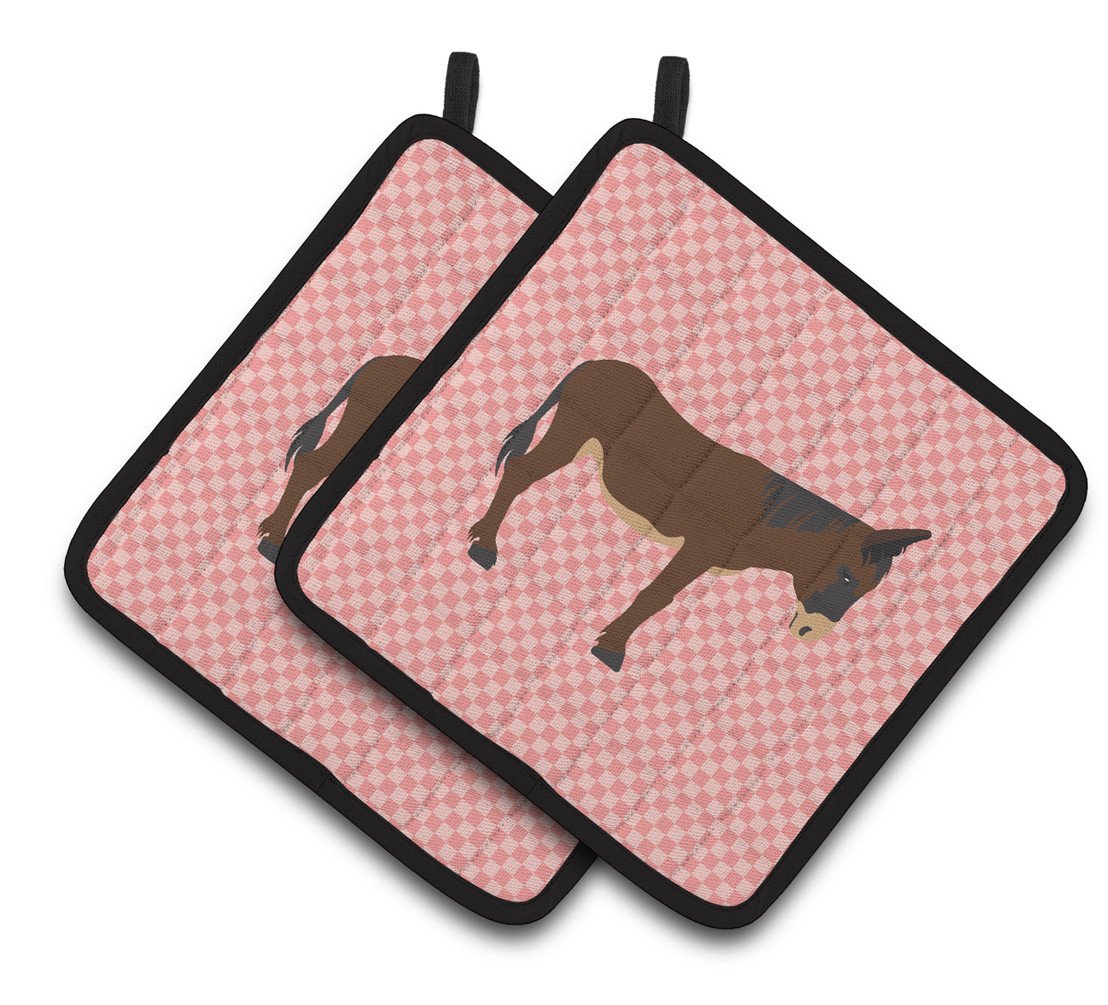 Zamorano-Leones Donkey Pink Check Pair of Pot Holders BB7853PTHD by Caroline's Treasures