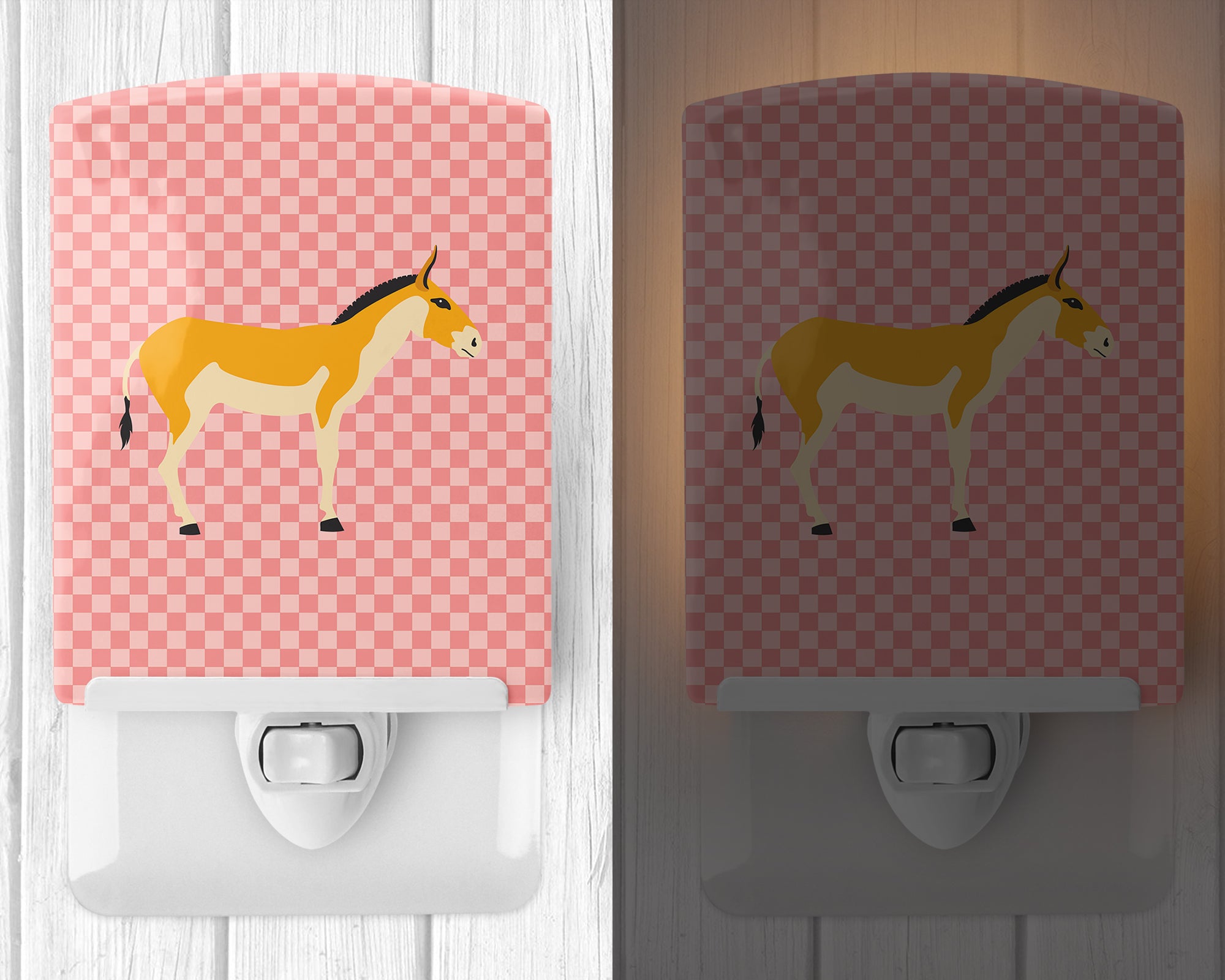 Turkmenian Kulan Donkey Pink Check Ceramic Night Light BB7854CNL - the-store.com