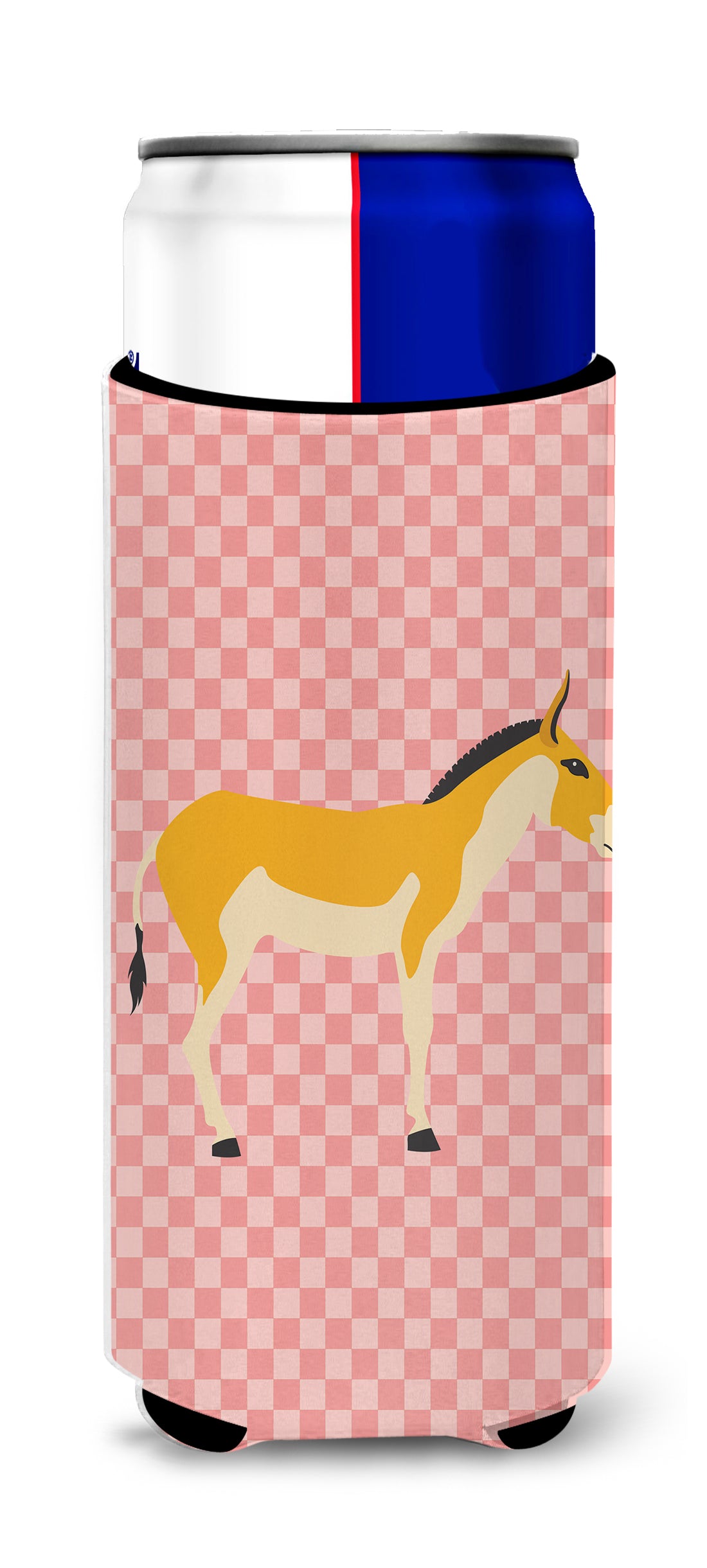 Turkmenian Kulan Donkey Pink Check  Ultra Hugger for slim cans  the-store.com.