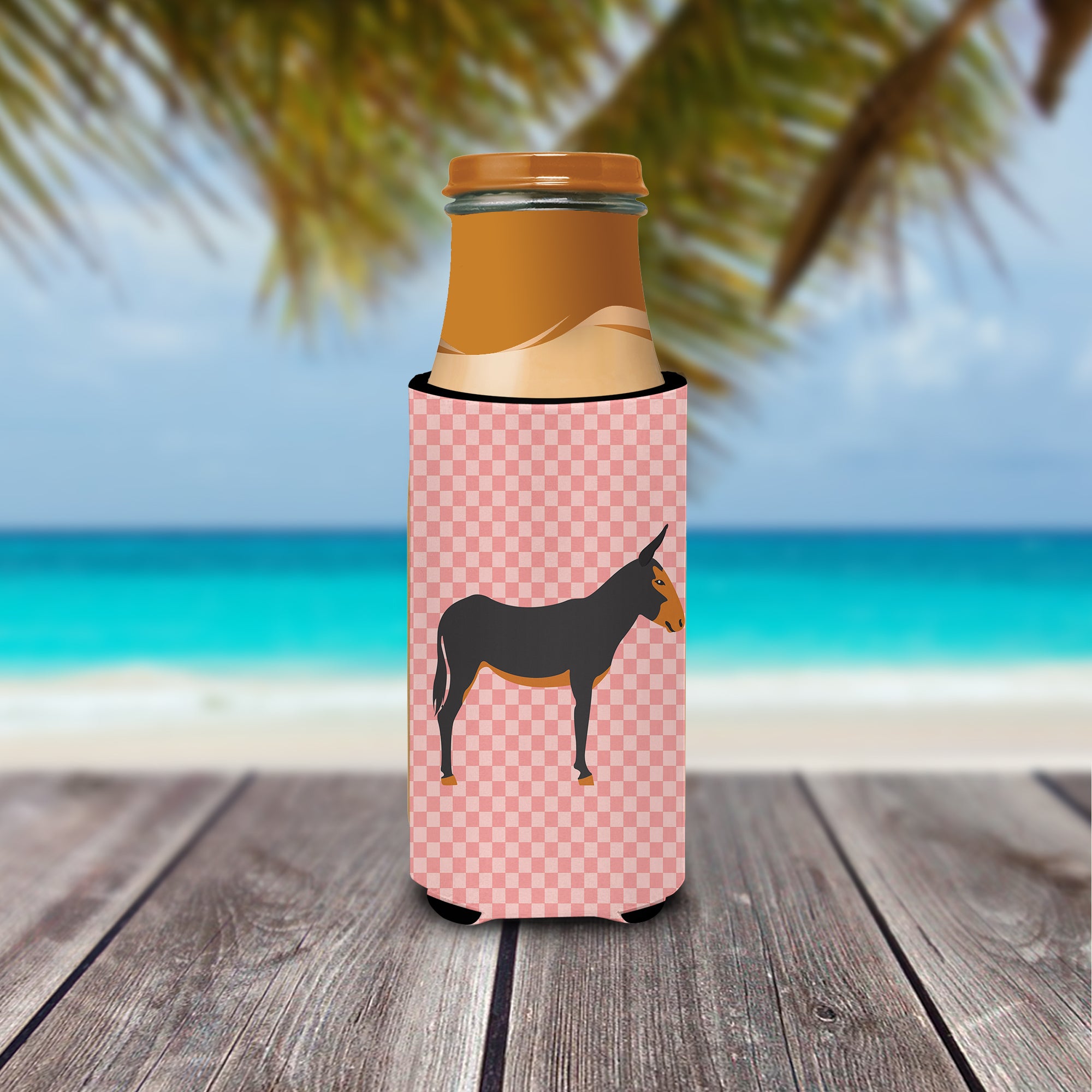Catalan Donkey Pink Check  Ultra Hugger for slim cans  the-store.com.