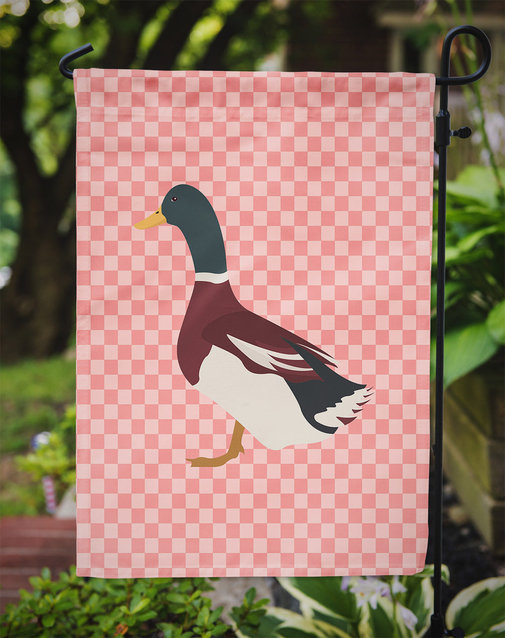 Rouen Duck Pink Check Flag Garden Size  the-store.com.