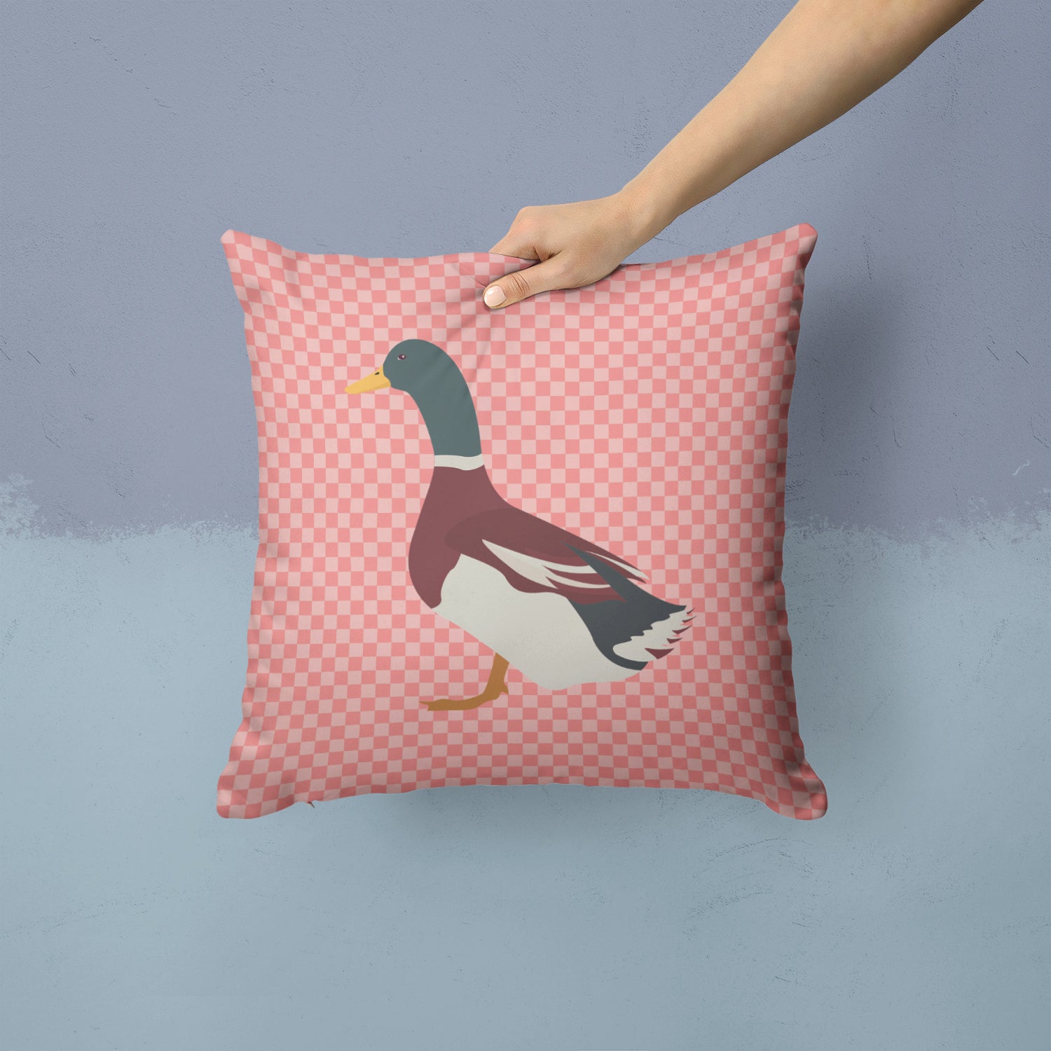 Rouen Duck Pink Check Fabric Decorative Pillow BB7856PW1414 - the-store.com