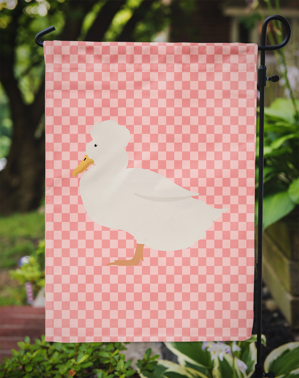 Crested Duck Pink Check Flag Garden Size  the-store.com.