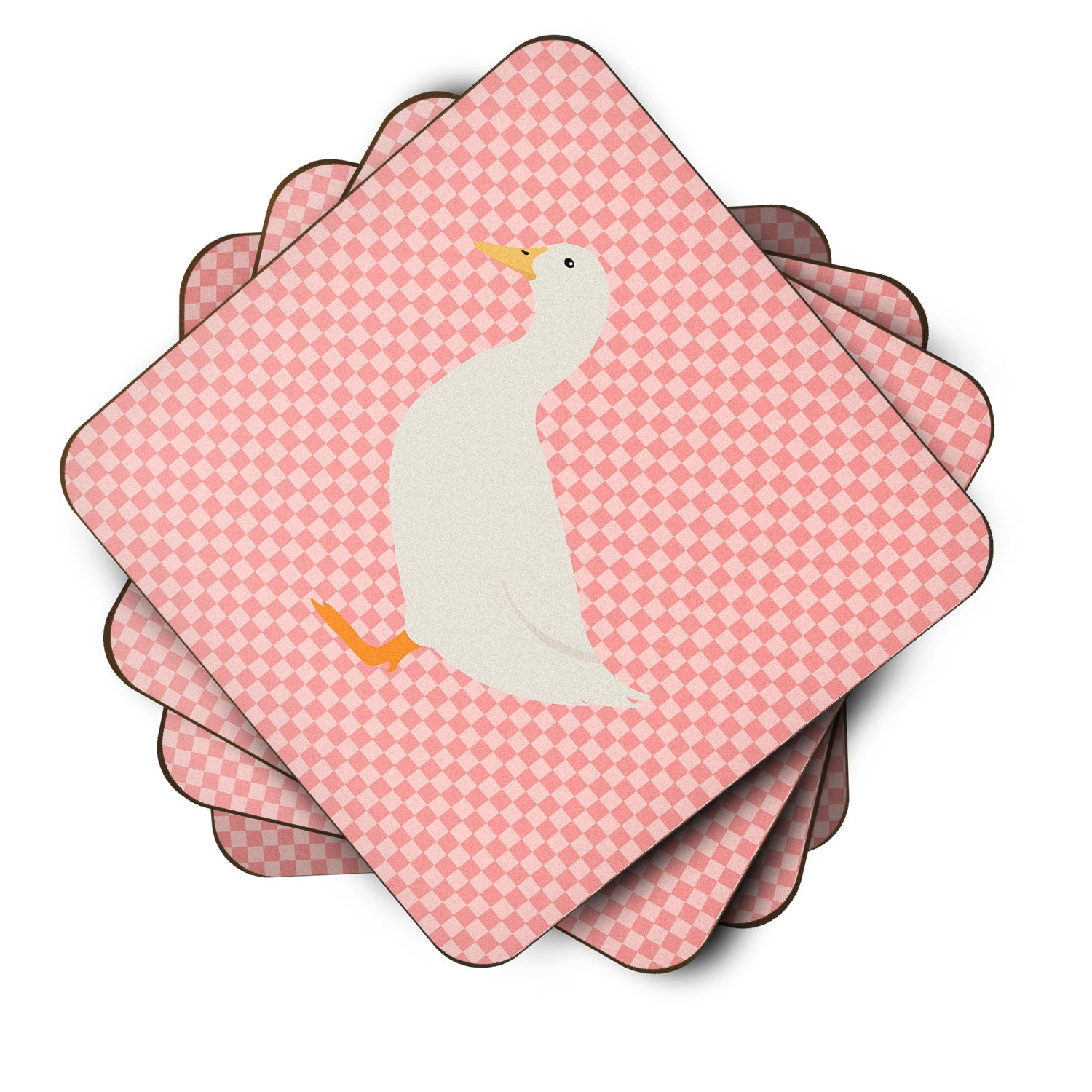 American Pekin Duck Pink Check Foam Coaster Set of 4 BB7860FC - the-store.com