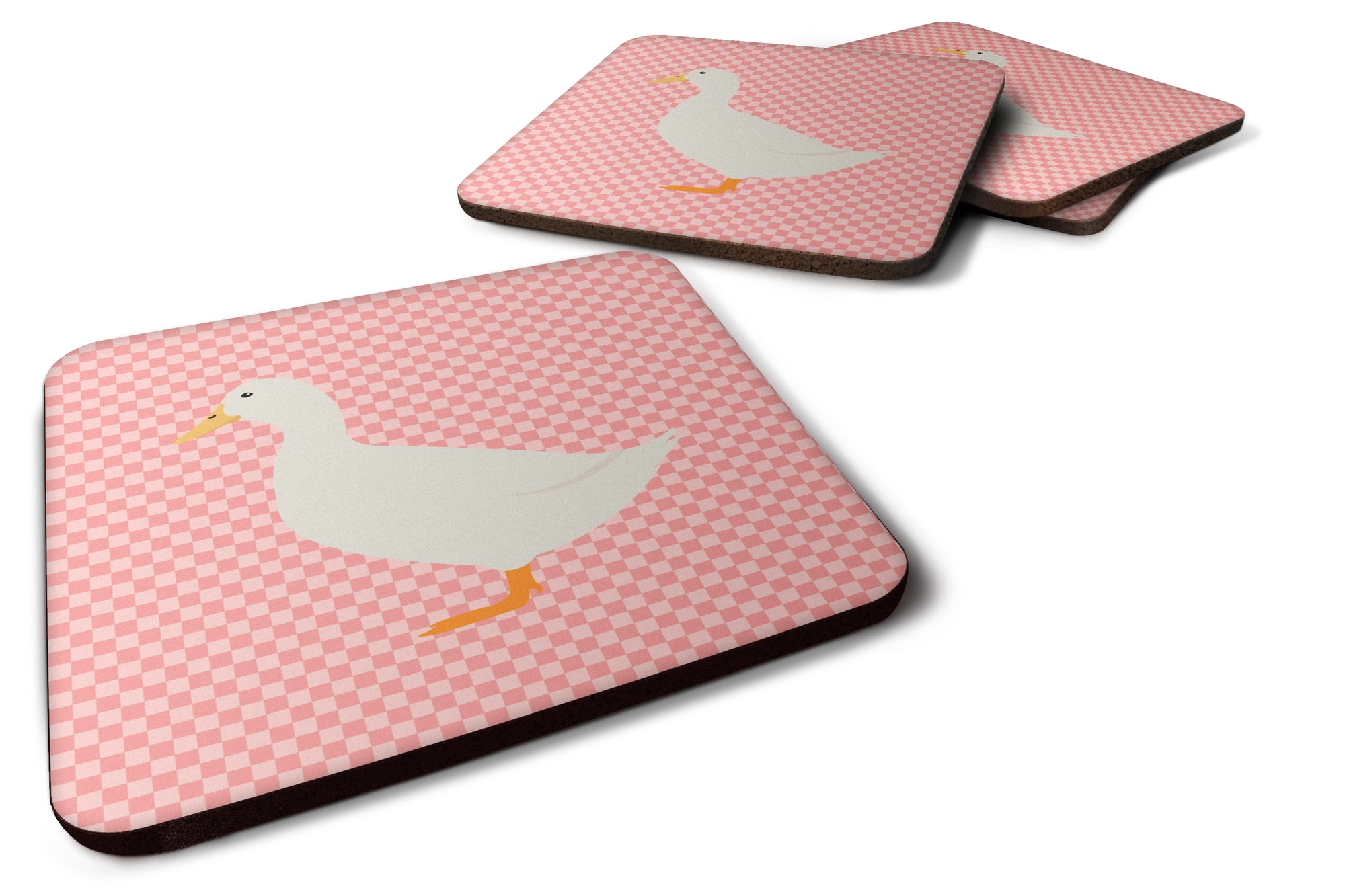 American Pekin Duck Pink Check Foam Coaster Set of 4 BB7860FC - the-store.com