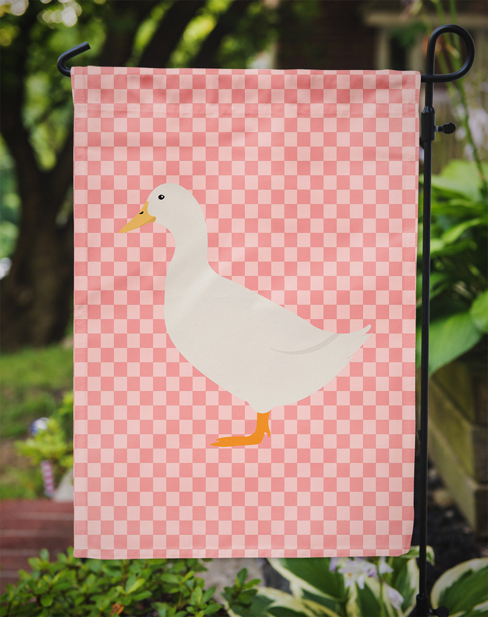 American Pekin Duck Pink Check Flag Garden Size  the-store.com.