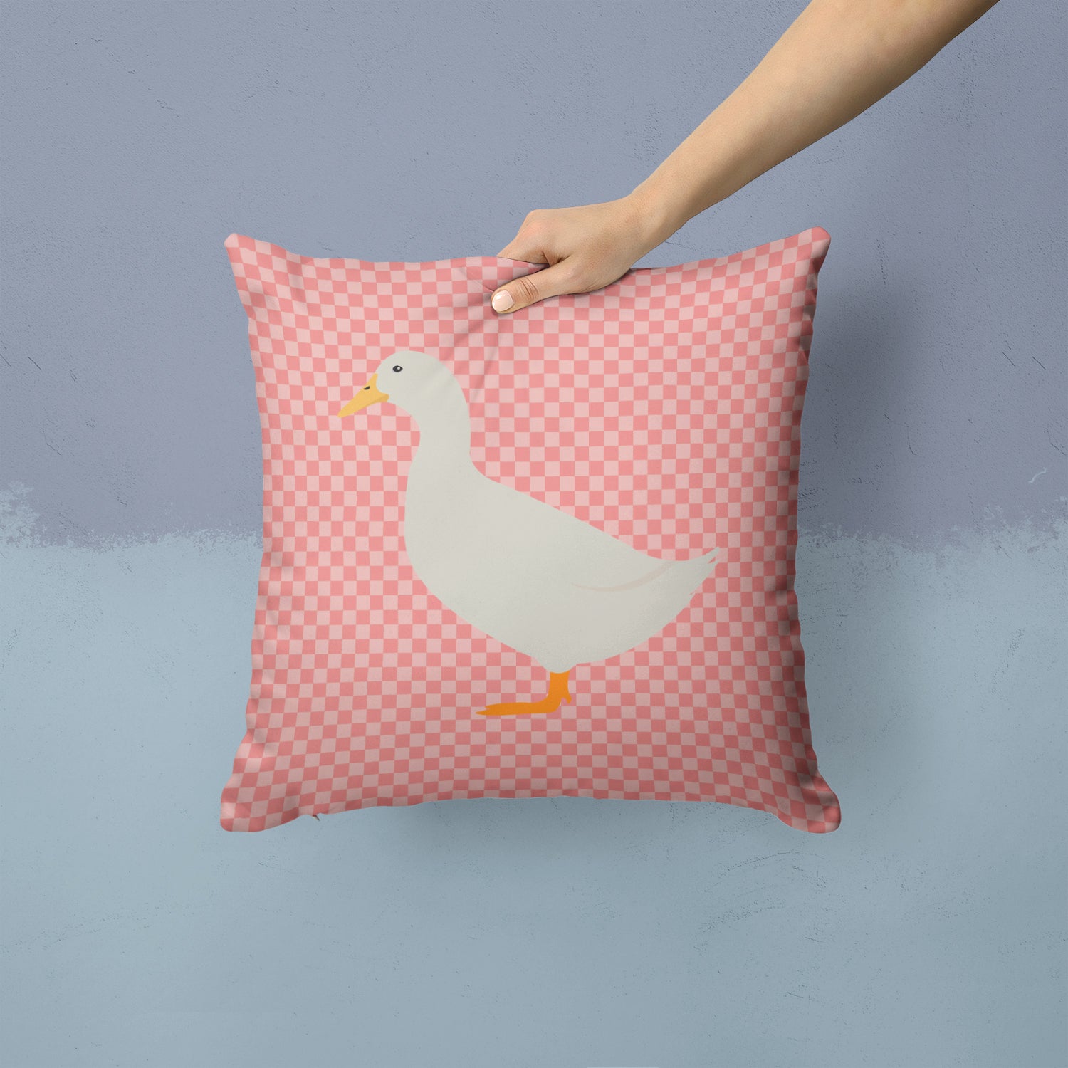 American Pekin Duck Pink Check Fabric Decorative Pillow BB7860PW1414 - the-store.com