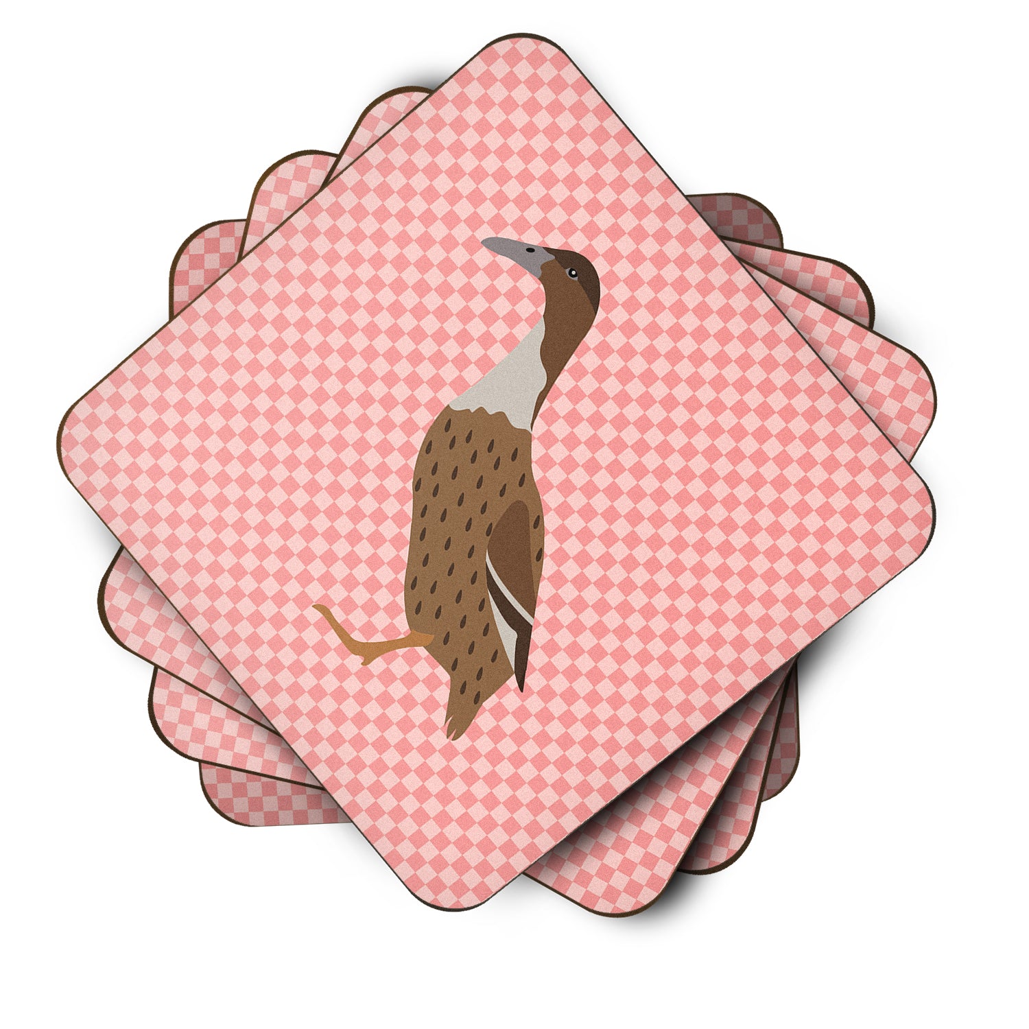 Dutch Hook Bill Duck Pink Check Foam Coaster Set of 4 BB7861FC - the-store.com