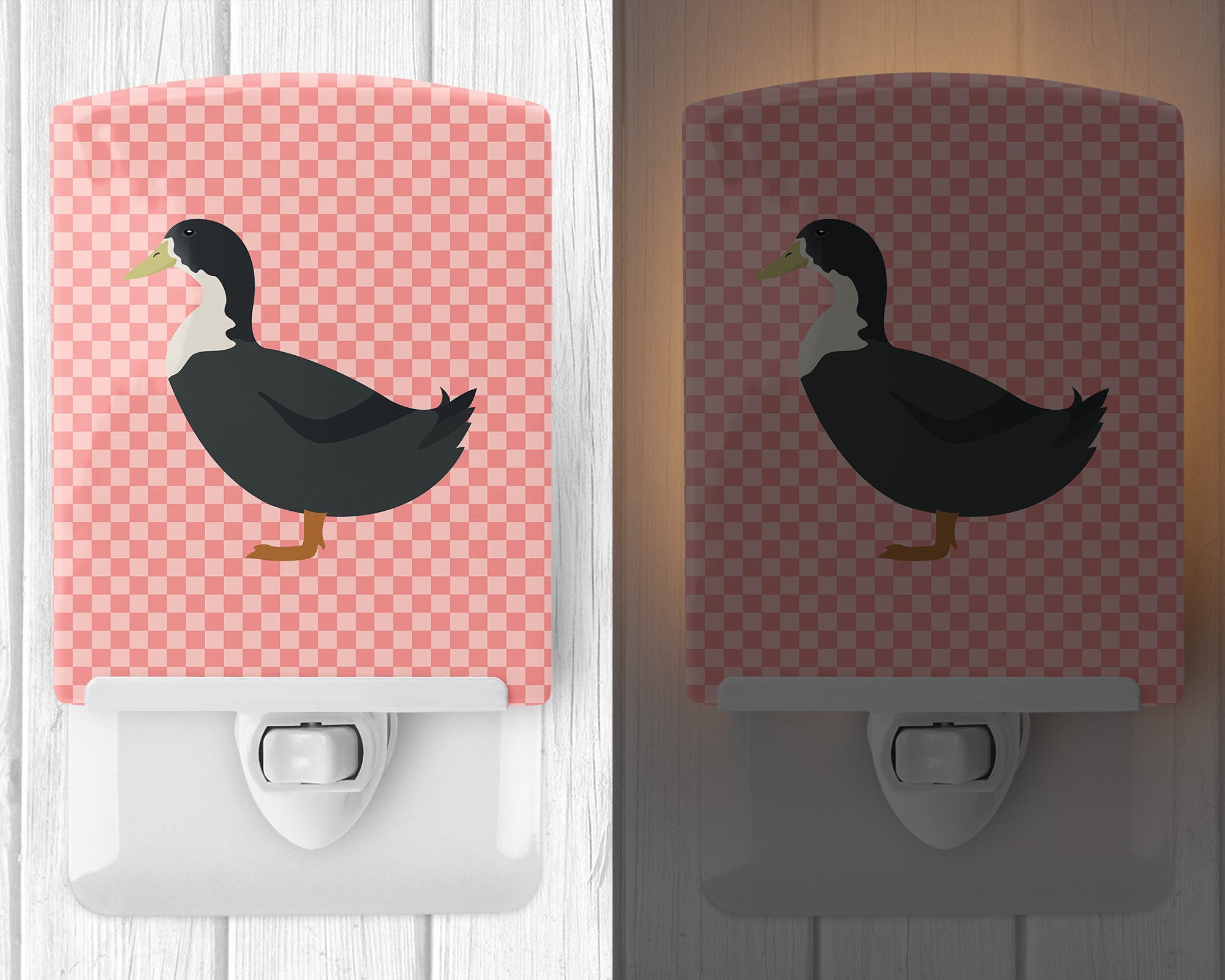 Blue Swedish Duck Pink Check Ceramic Night Light BB7862CNL - the-store.com