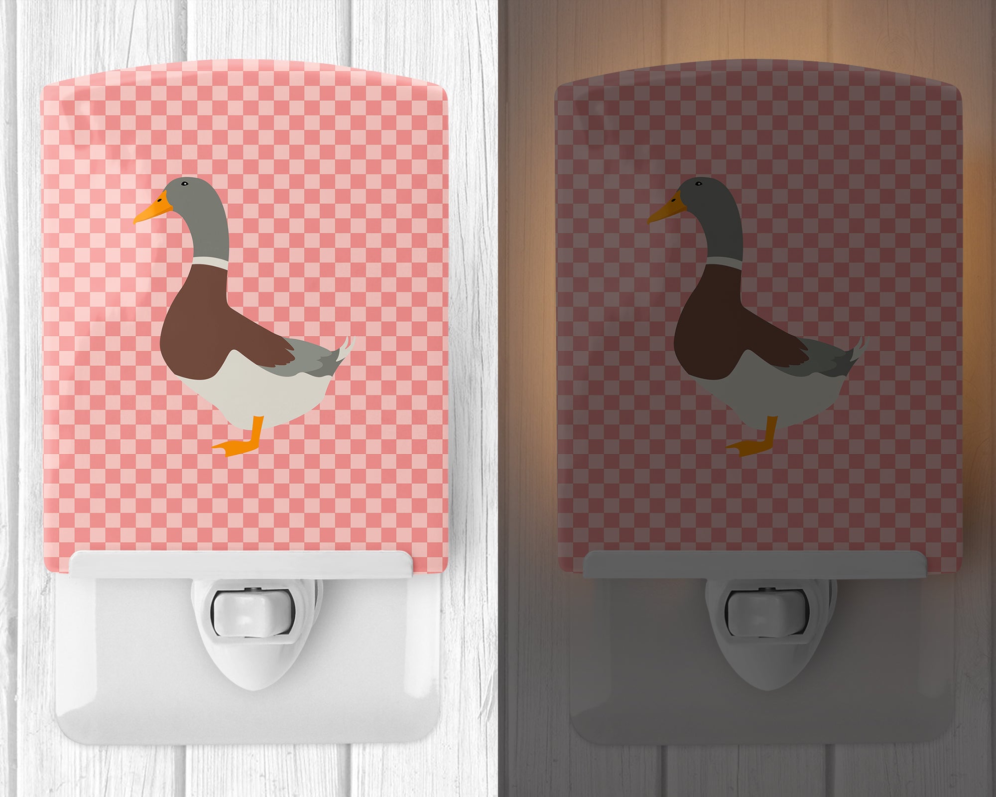 Saxony Sachsenente Duck Pink Check Ceramic Night Light BB7863CNL - the-store.com