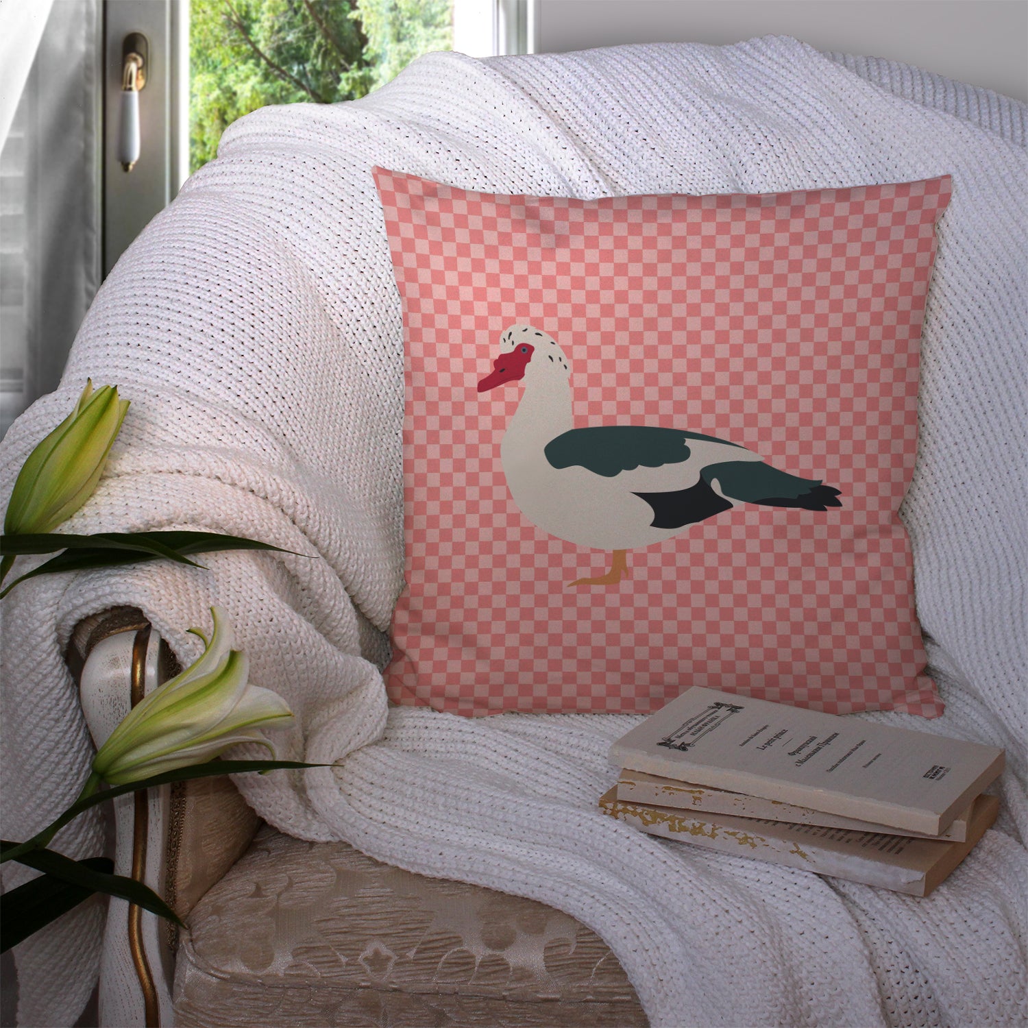 Muscovy Duck Pink Check Fabric Decorative Pillow BB7864PW1414 - the-store.com