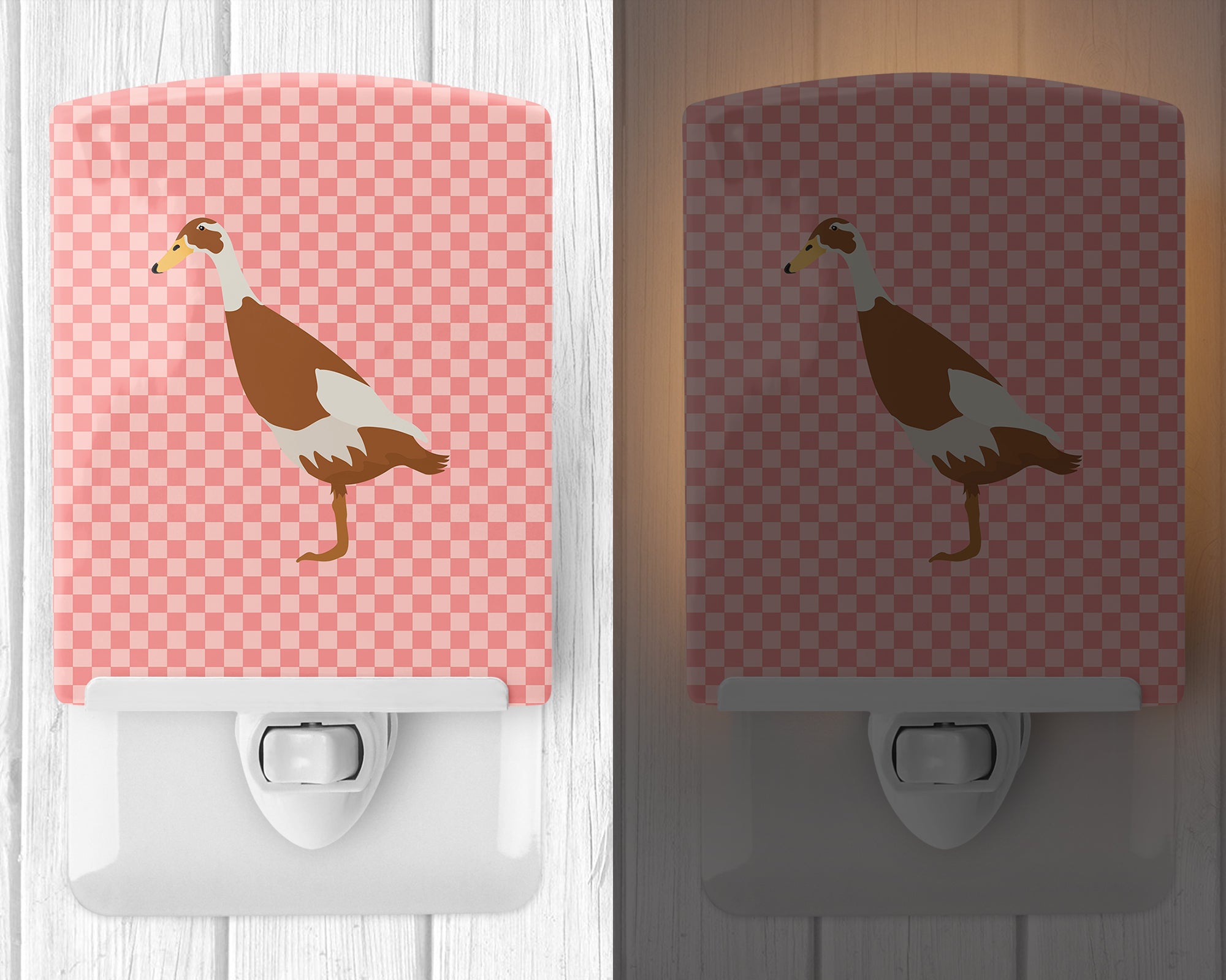 Indian Runner Duck Pink Check Ceramic Night Light BB7865CNL - the-store.com