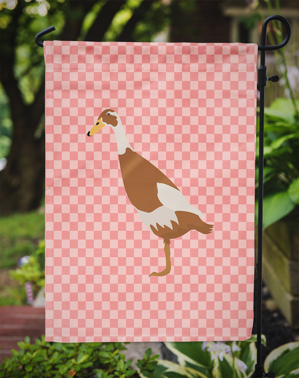 Indian Runner Duck Pink Check Flag Garden Size  the-store.com.