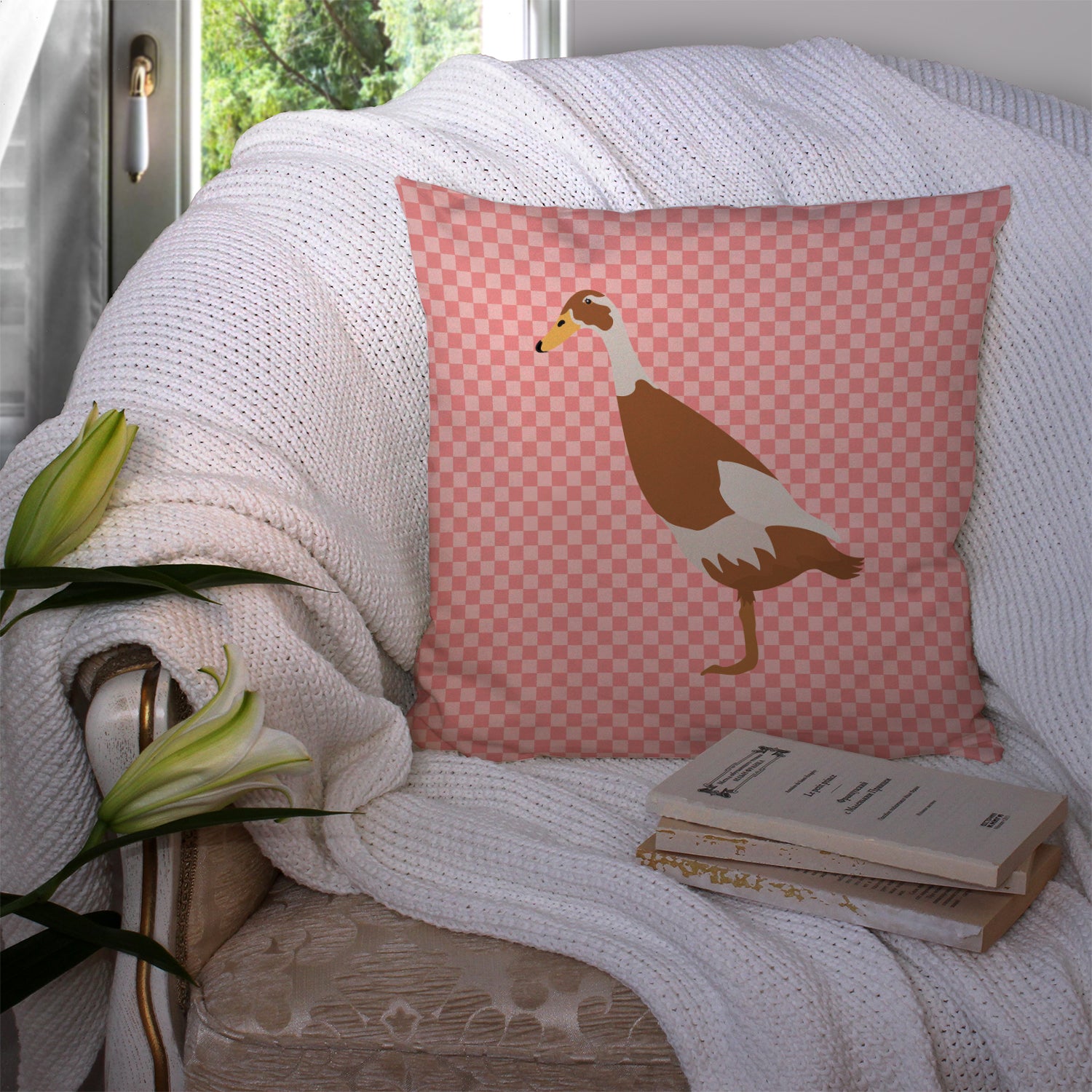 Indian Runner Duck Pink Check Fabric Decorative Pillow BB7865PW1414 - the-store.com