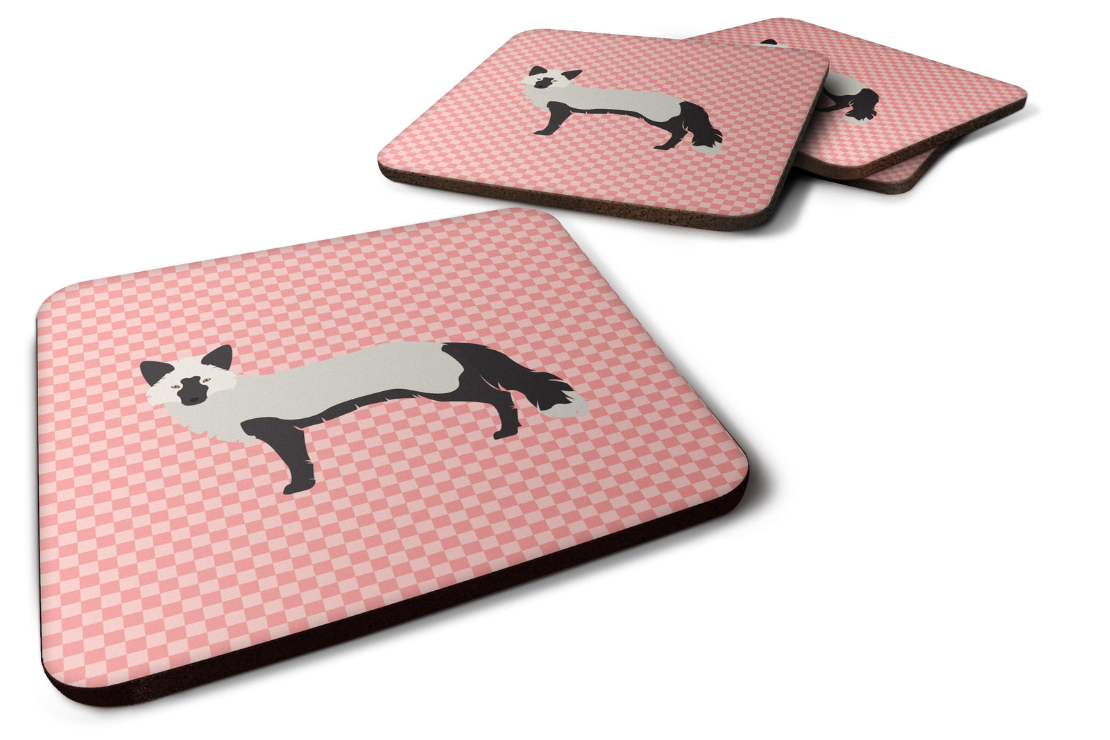 Silver Fox Pink Check Foam Coaster Set of 4 BB7871FC - the-store.com