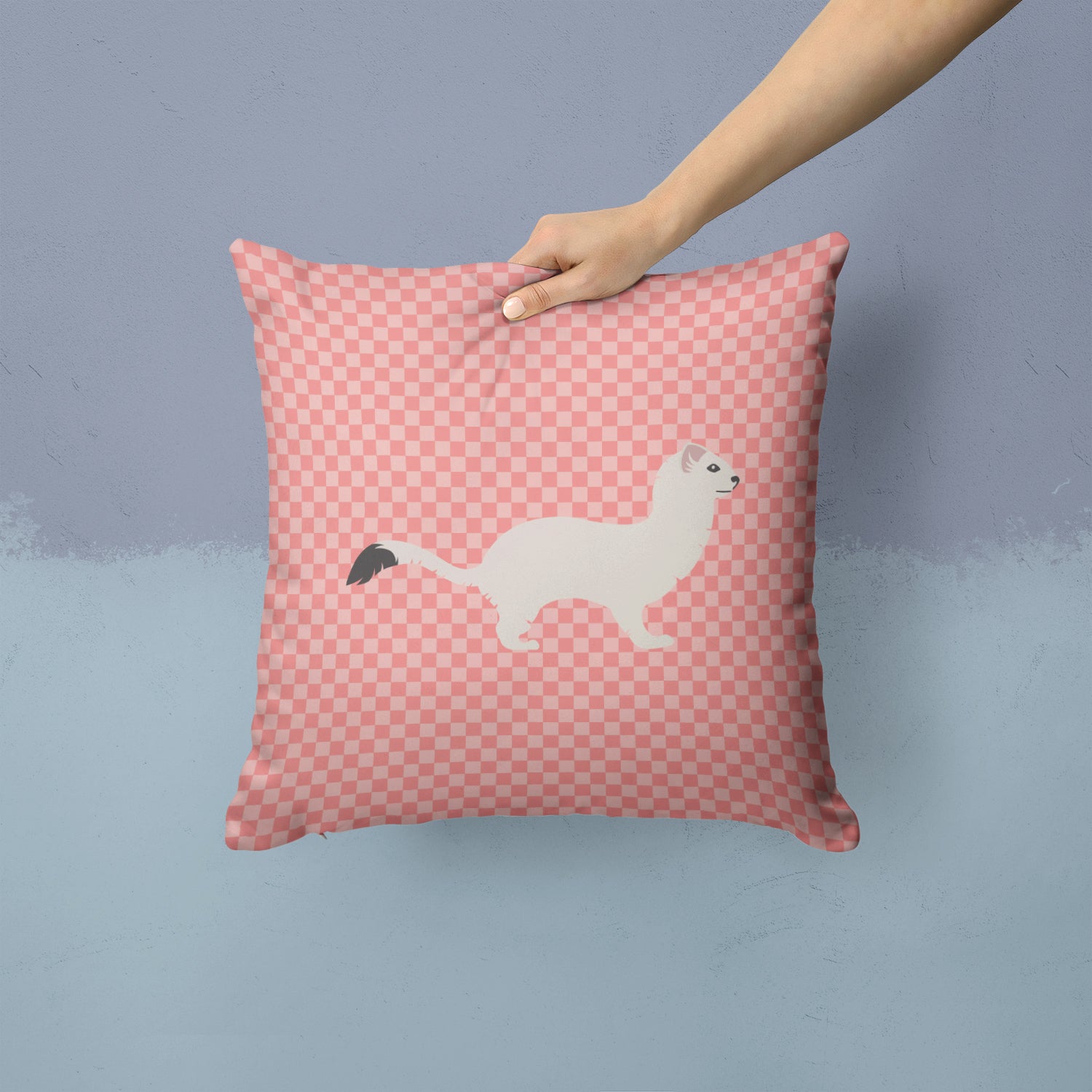 Stoat Short-tailed Weasel Pink Check Fabric Decorative Pillow BB7872PW1414 - the-store.com