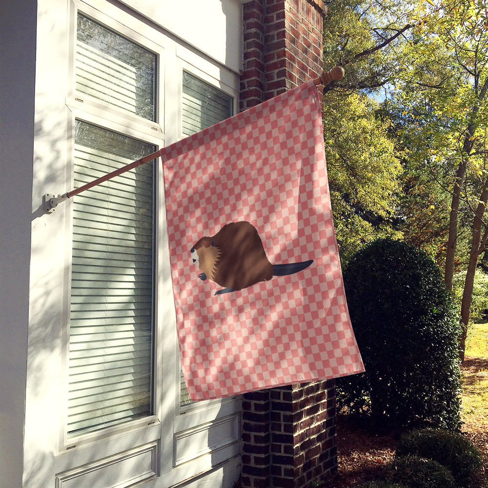 Eurasian Beaver Pink Check Flag Canvas House Size BB7873CHF  the-store.com.