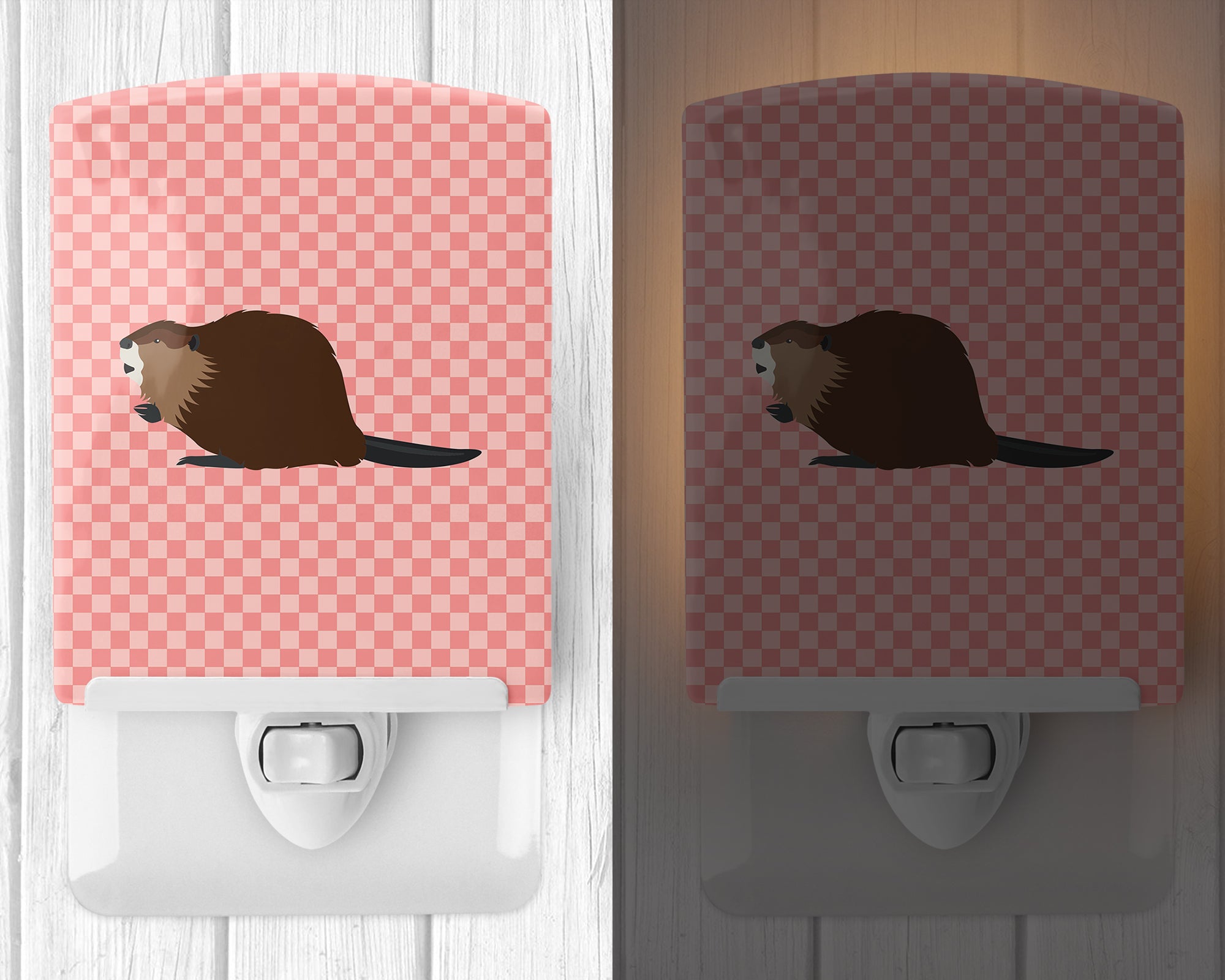 Eurasian Beaver Pink Check Ceramic Night Light BB7873CNL - the-store.com