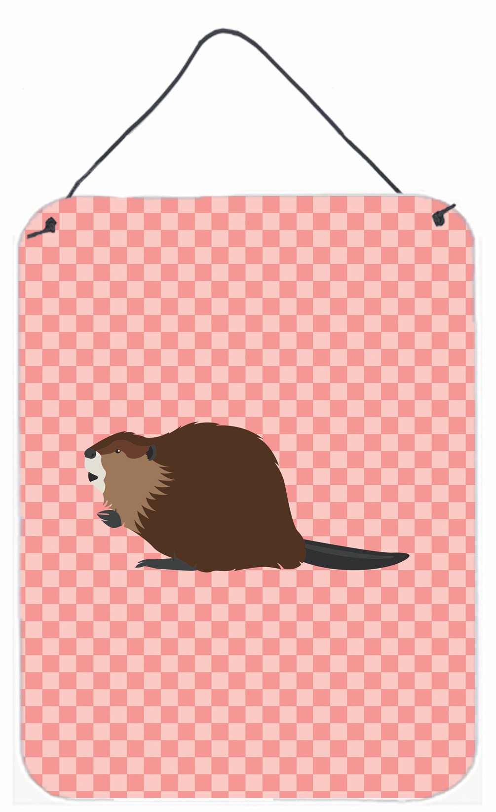 Eurasian Beaver Pink Check Wall or Door Hanging Prints BB7873DS1216 by Caroline's Treasures