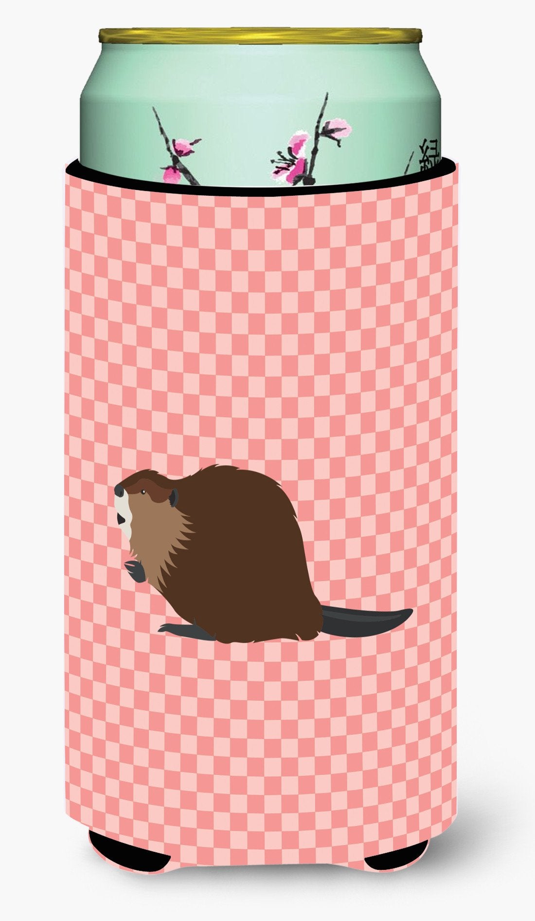 Eurasian Beaver Pink Check Tall Boy Beverage Insulator Hugger BB7873TBC by Caroline's Treasures