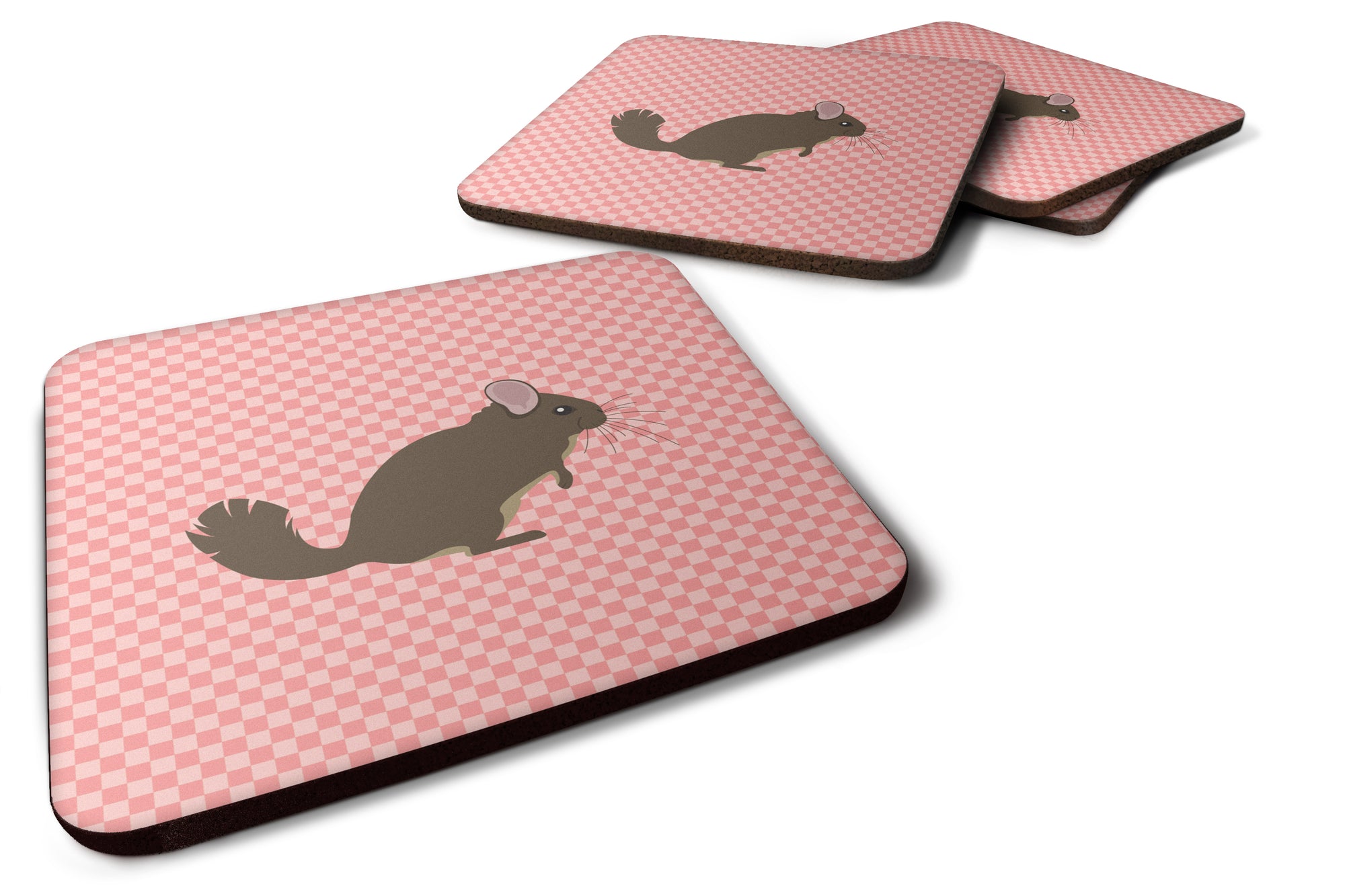 Chinchilla Pink Check Foam Coaster Set of 4 BB7875FC - the-store.com