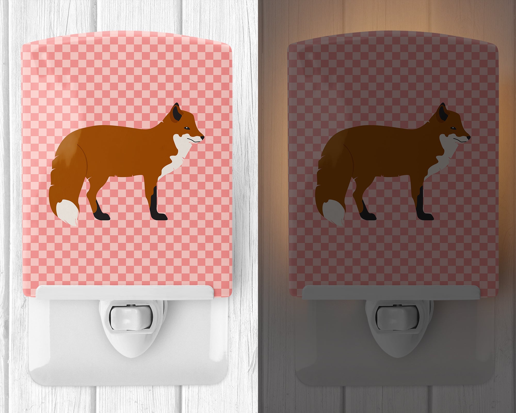 Red Fox Pink Check Ceramic Night Light BB7876CNL - the-store.com