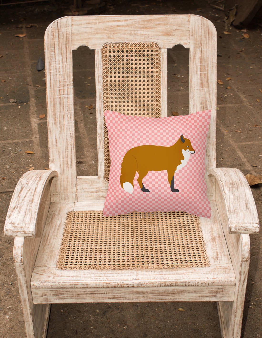 Red Fox Pink Check Fabric Decorative Pillow BB7876PW1818 by Caroline's Treasures