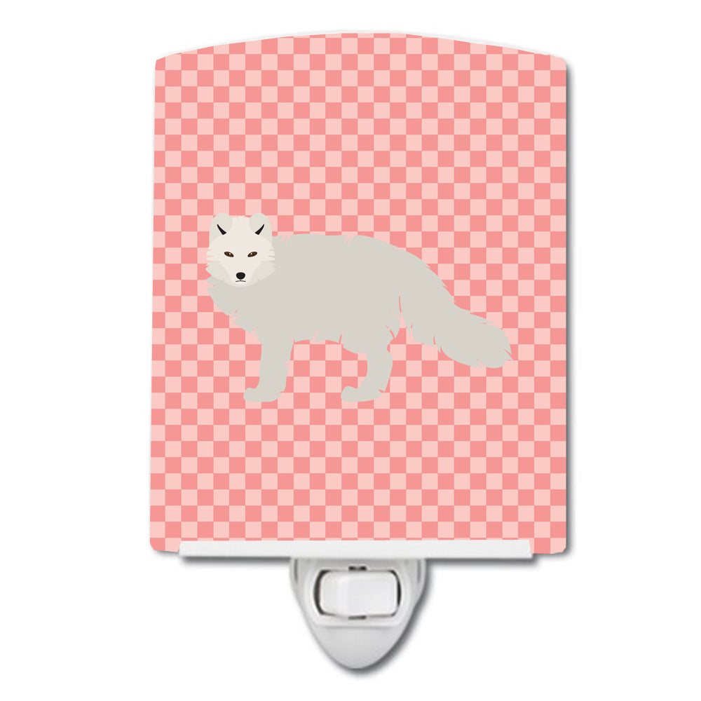 White Arctic Fox Pink Check Ceramic Night Light BB7877CNL - the-store.com